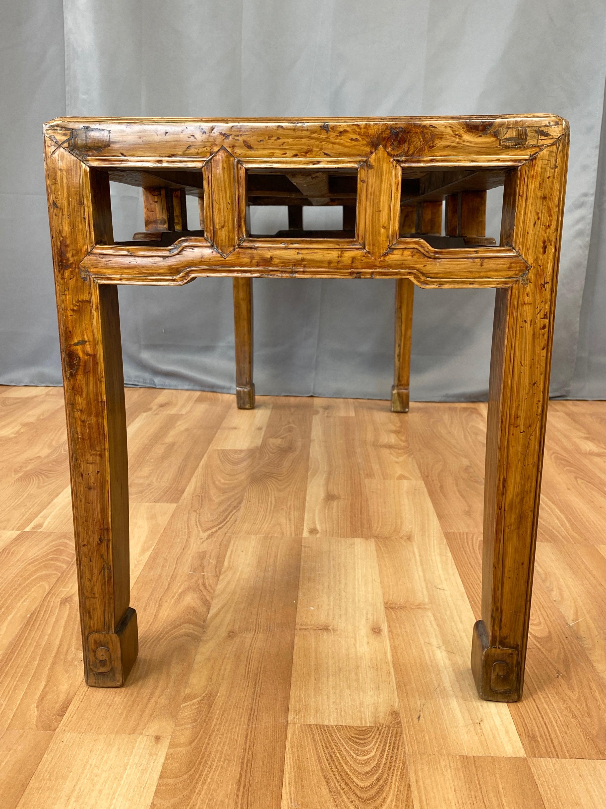 Chinese Qing Dynasty Elm Bench or Coffee Table with Bamboo Top, 19th Century 2