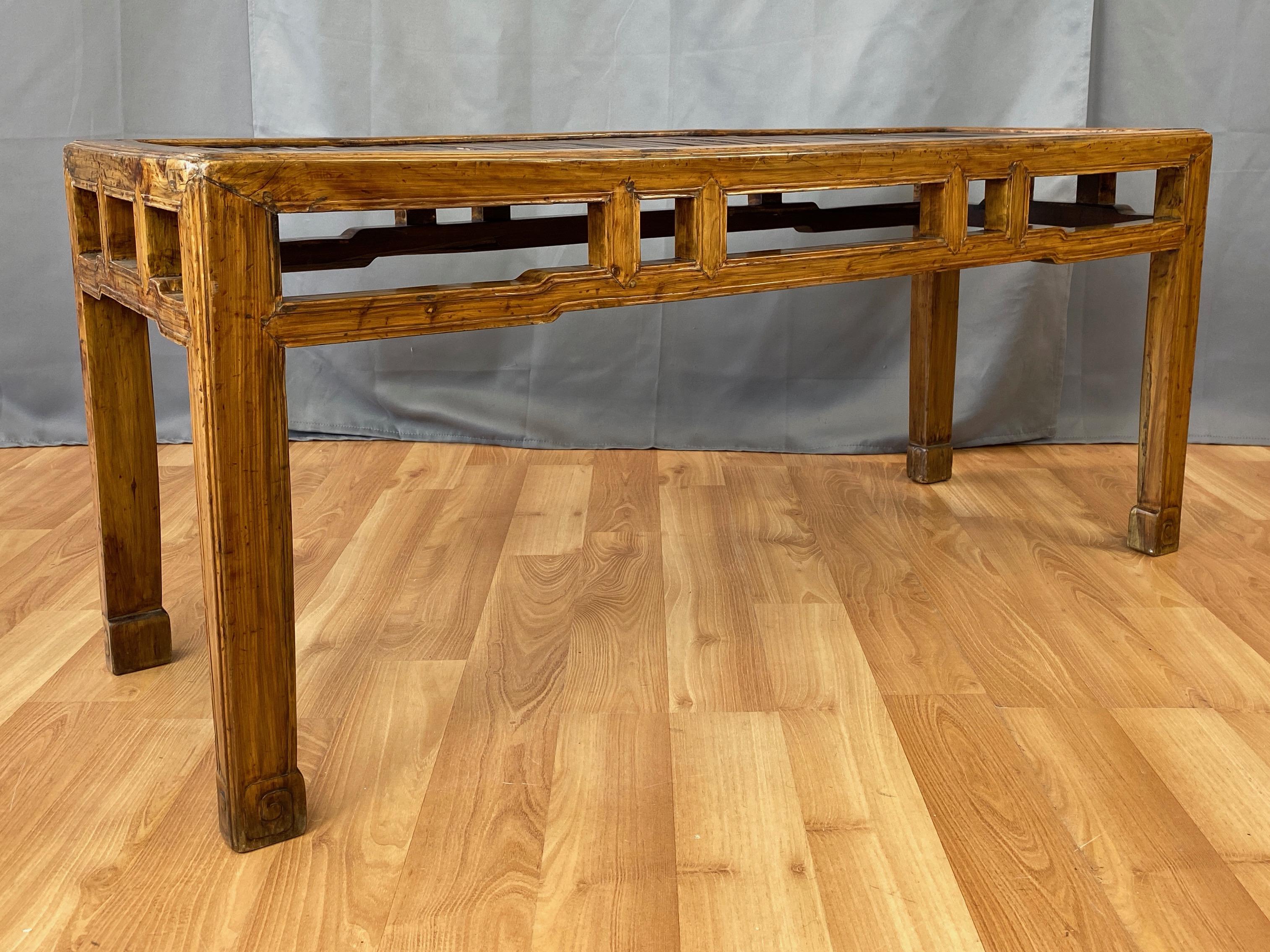 Chinese Qing Dynasty Elm Bench or Coffee Table with Bamboo Top, 19th Century 3