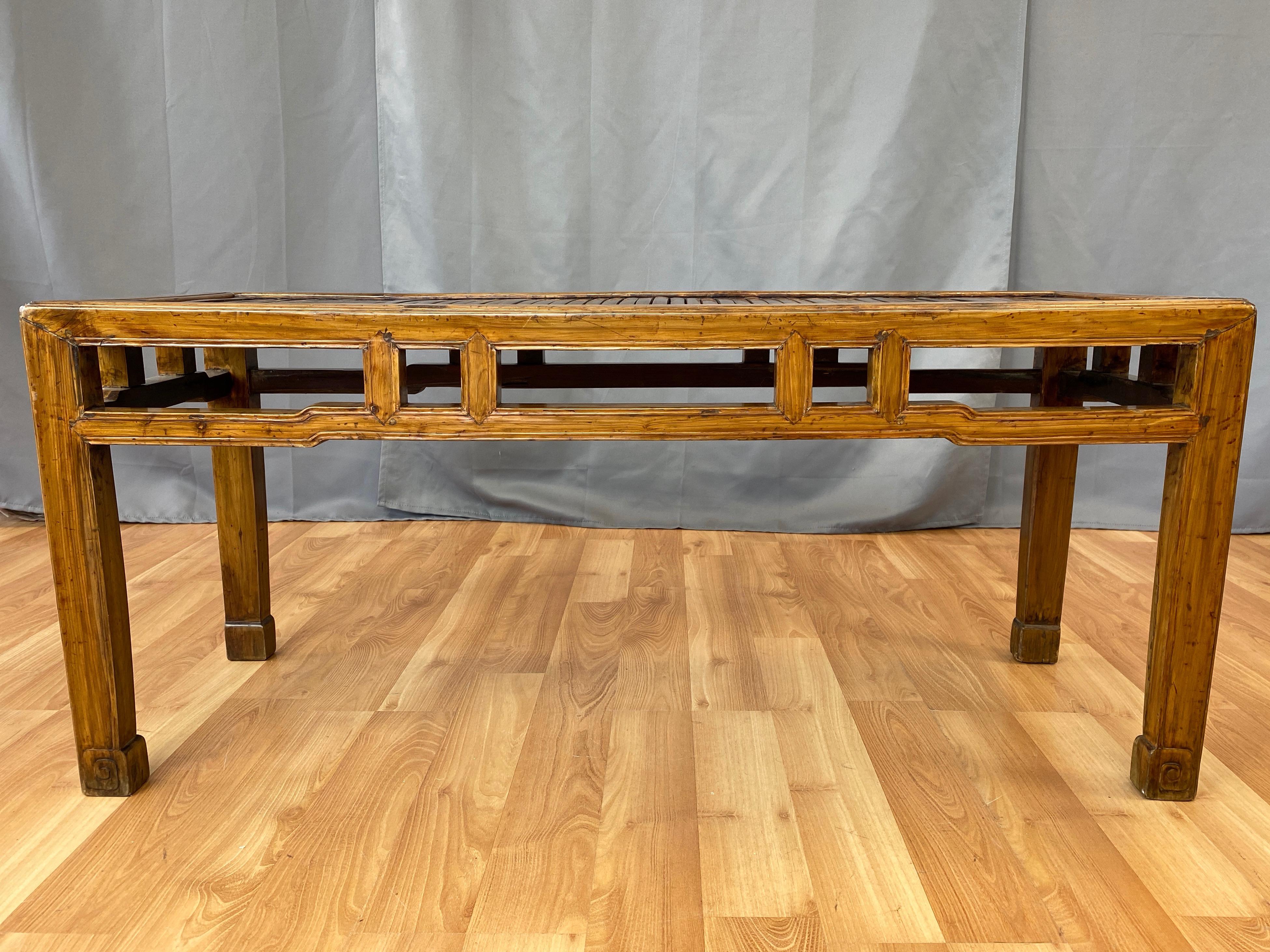 Chinese Qing Dynasty Elm Bench or Coffee Table with Bamboo Top, 19th Century 4