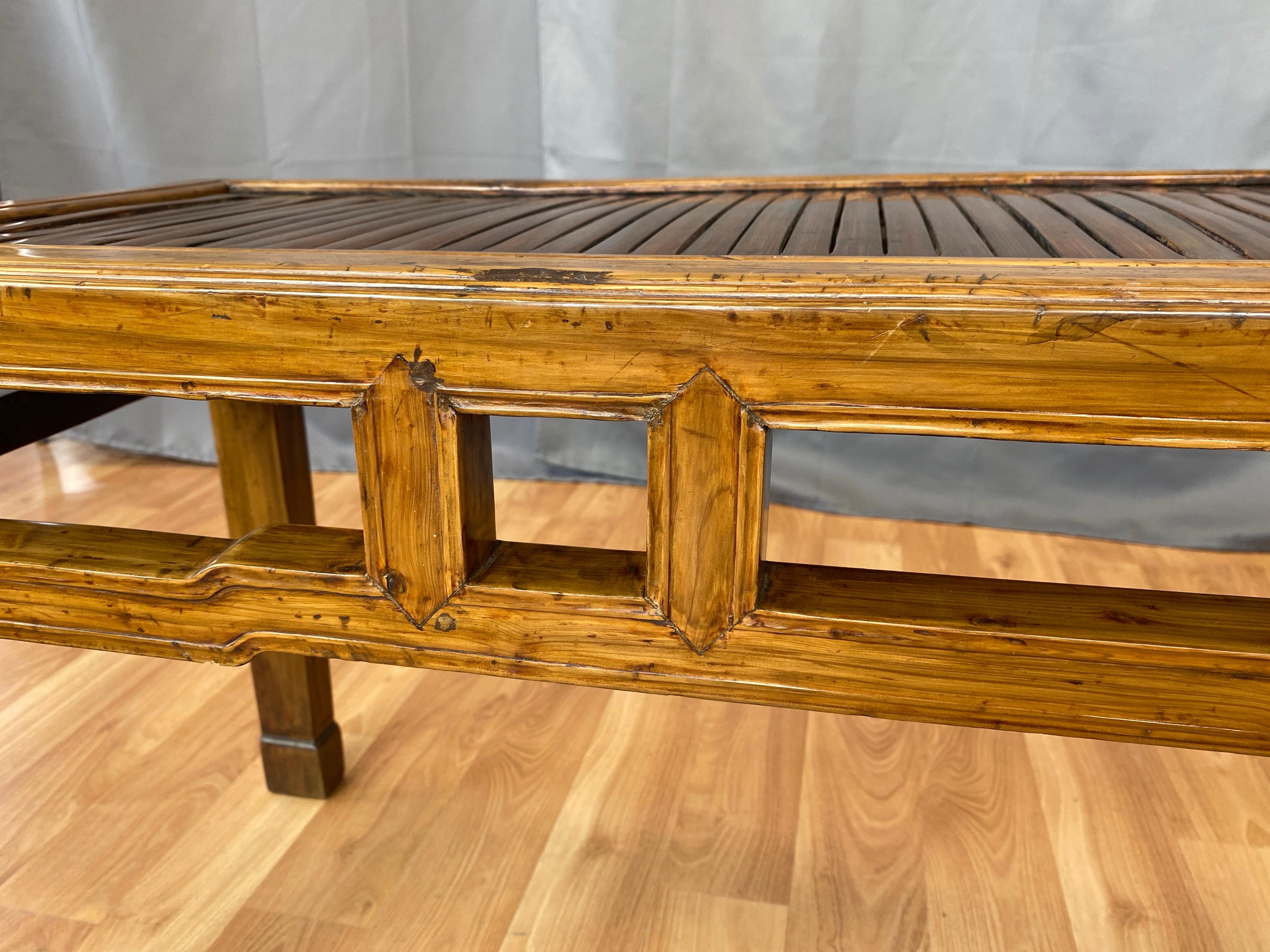 Chinese Qing Dynasty Elm Bench or Coffee Table with Bamboo Top, 19th Century 5