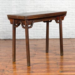 19th Century Qing Dynasty Elmwood Console Table with Humpbacked Stretchers