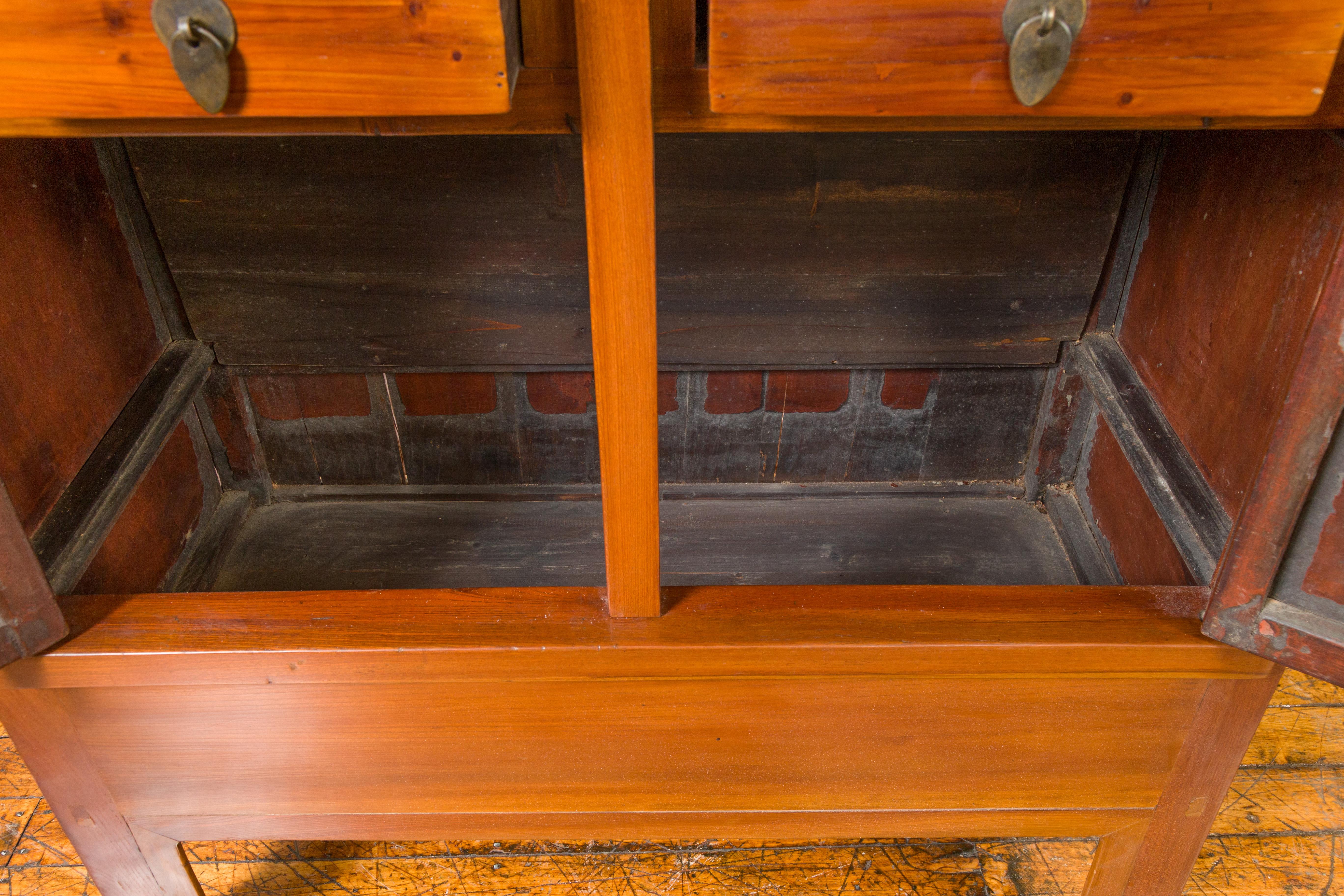 Chinese Qing Dynasty Elmwood Cabinet with Bronze Medallion and Inner Drawers For Sale 6