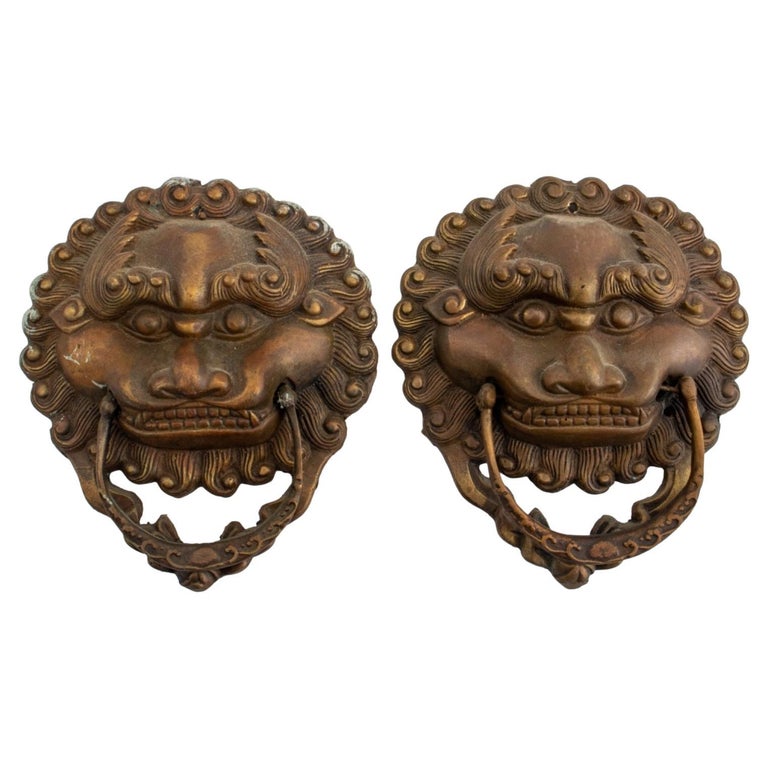 Chinese Qing Dynasty Gilt Bronze Lion's Head Pulls For Sale at 1stDibs