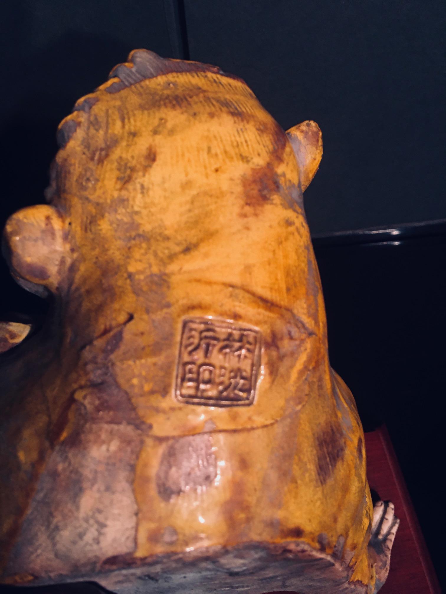 Chinese Early 20th C. Glazed Porcelain Roof Tile of a Warrior Riding a Monkey In Good Condition In Astoria, NY