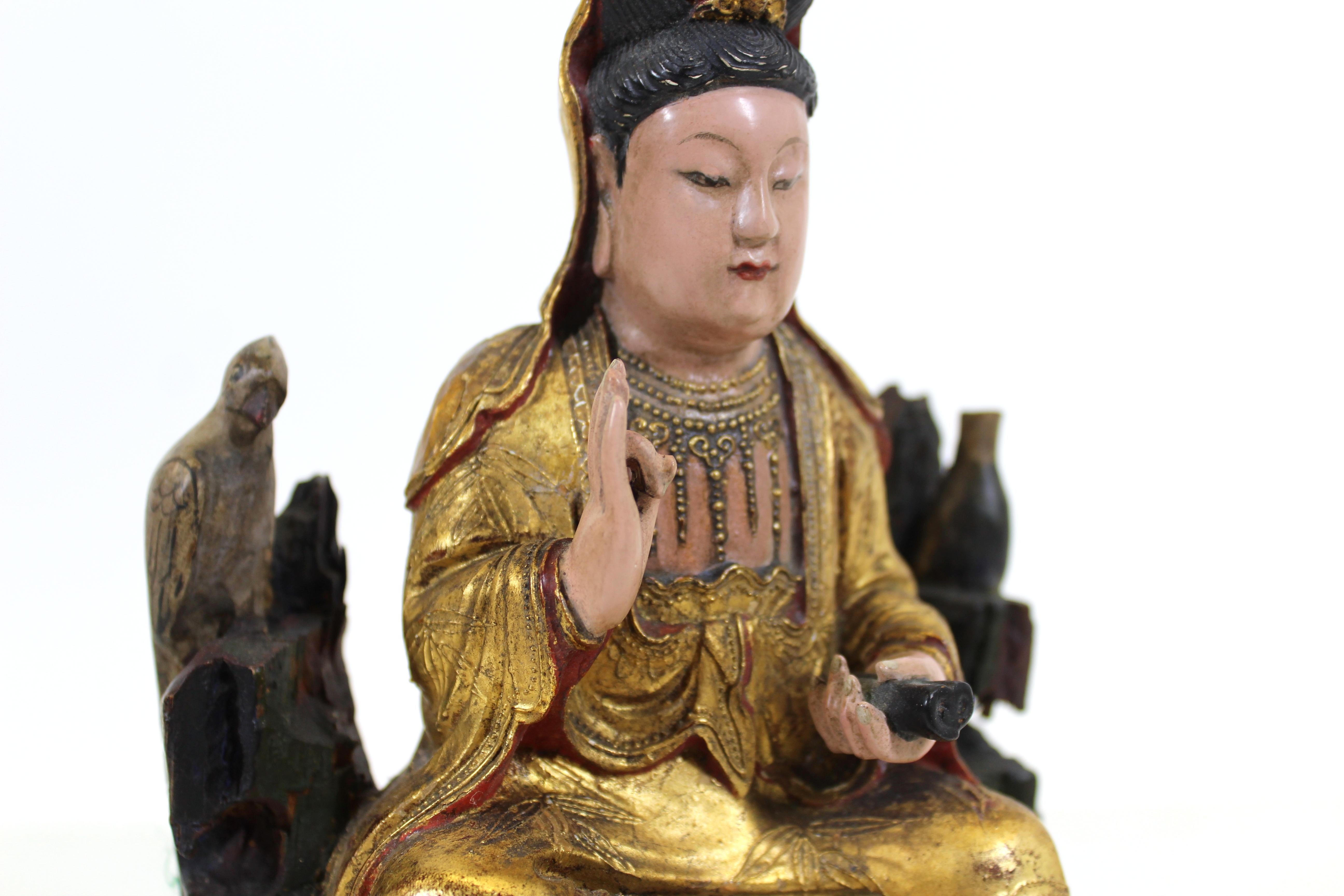 Chinese Qing Dynasty Goddess Quan Yin Wood Sculpture 3