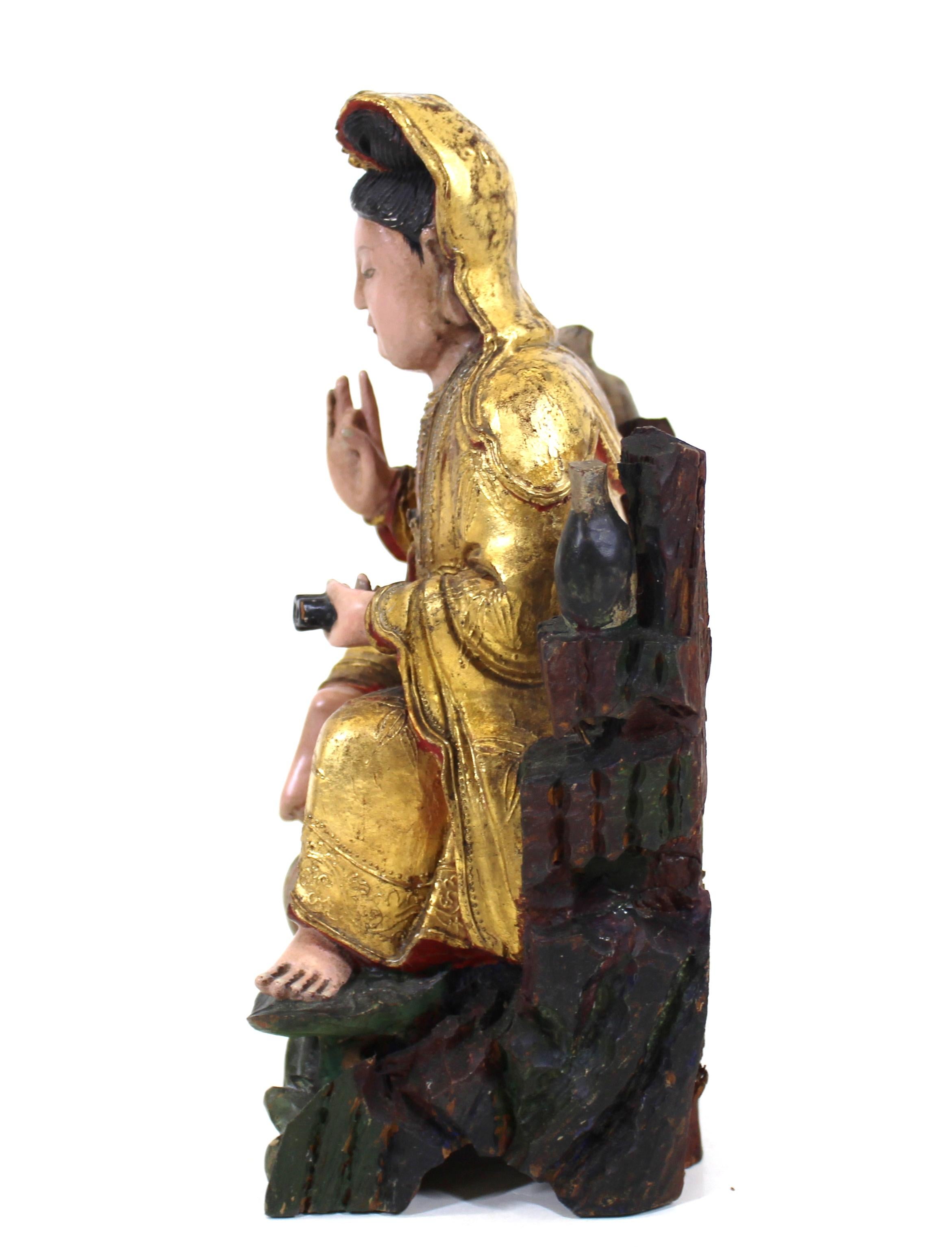 19th Century Chinese Qing Dynasty Goddess Quan Yin Wood Sculpture