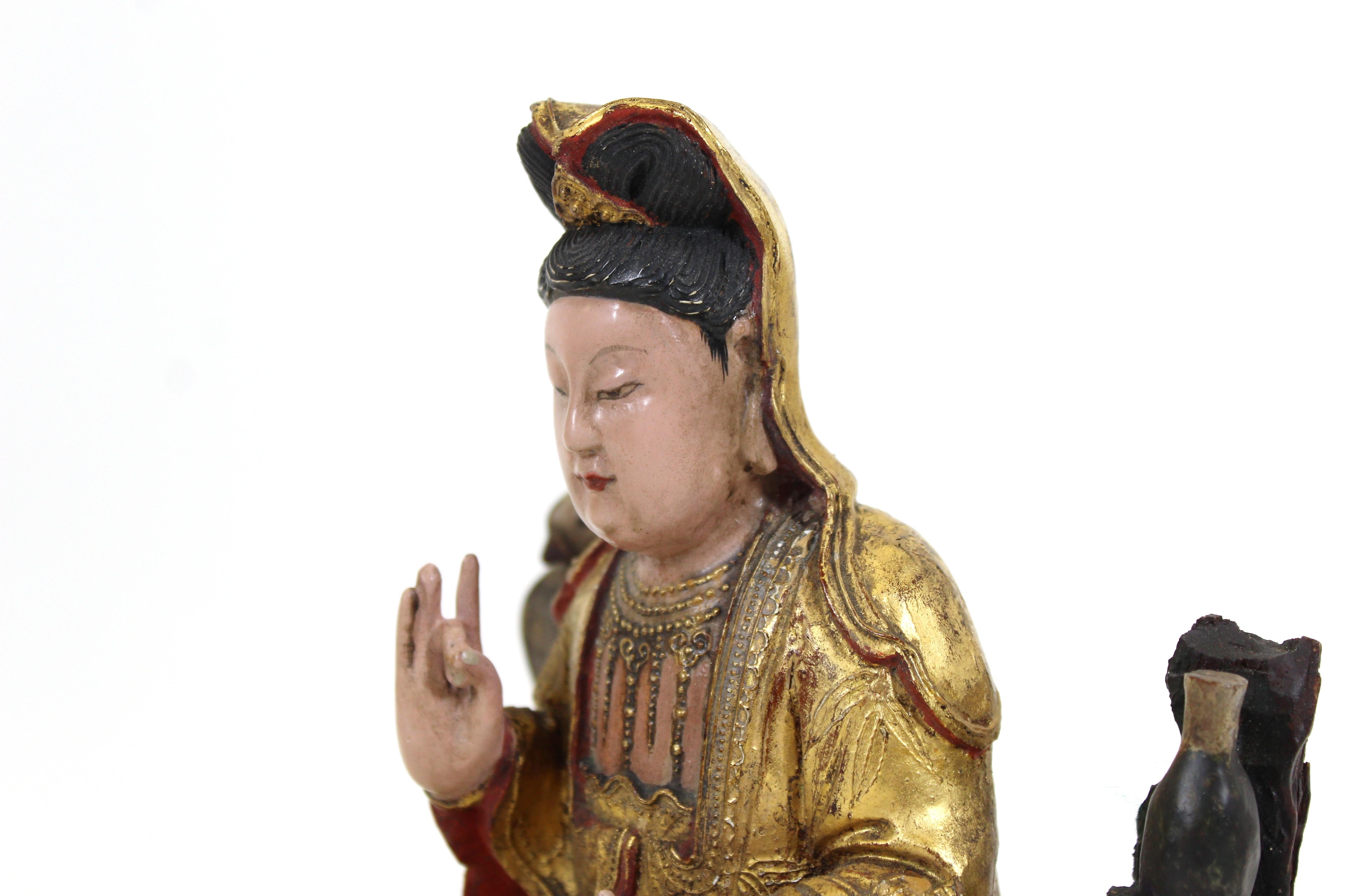 Chinese Qing Dynasty Goddess Quan Yin Wood Sculpture 1
