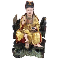 Antique Chinese Qing Dynasty Goddess Quan Yin Wood Sculpture