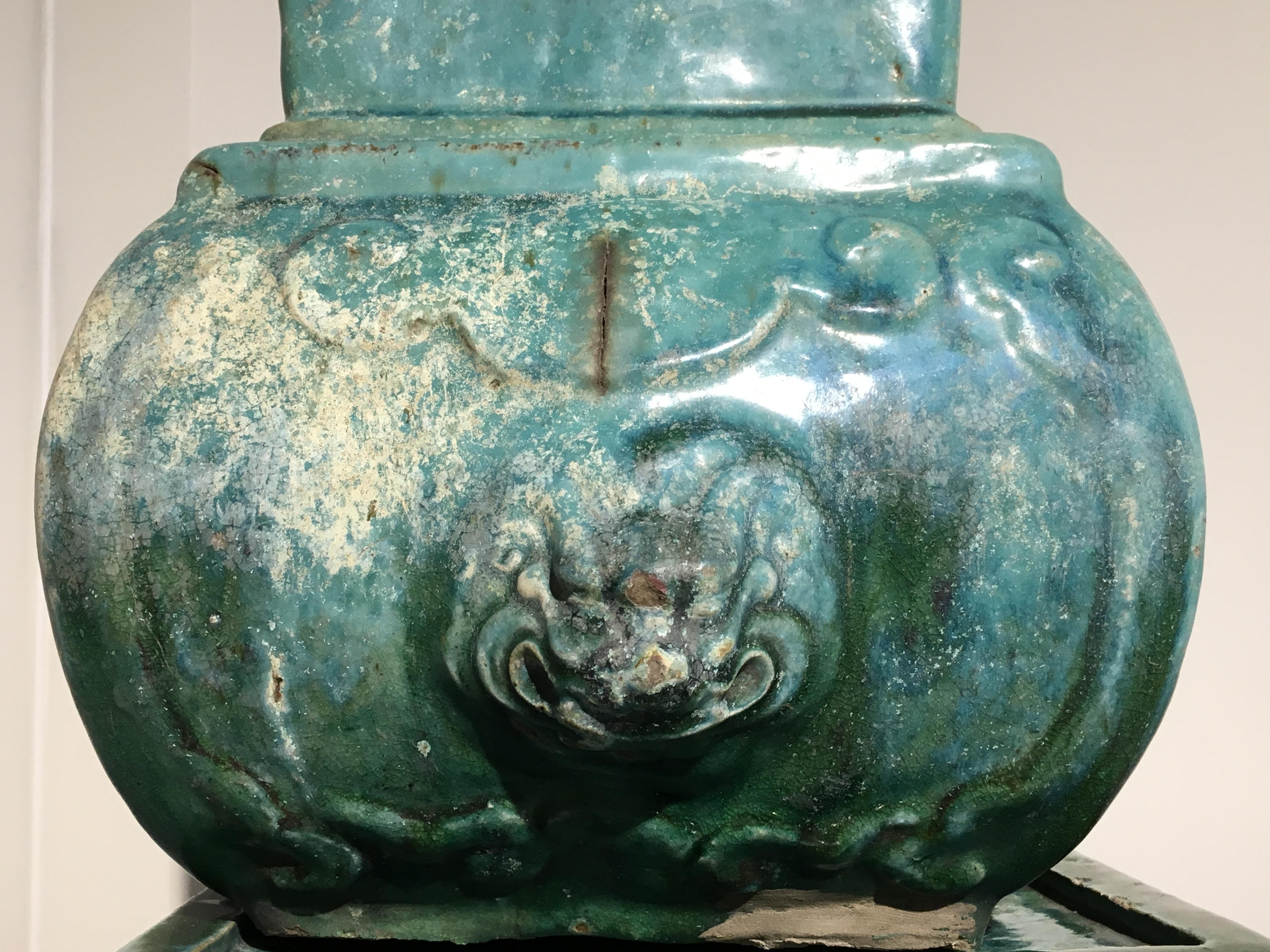 Chinese Qing Dynasty Green Glazed Pottery Incense Burner, Dated 1863 For Sale 2