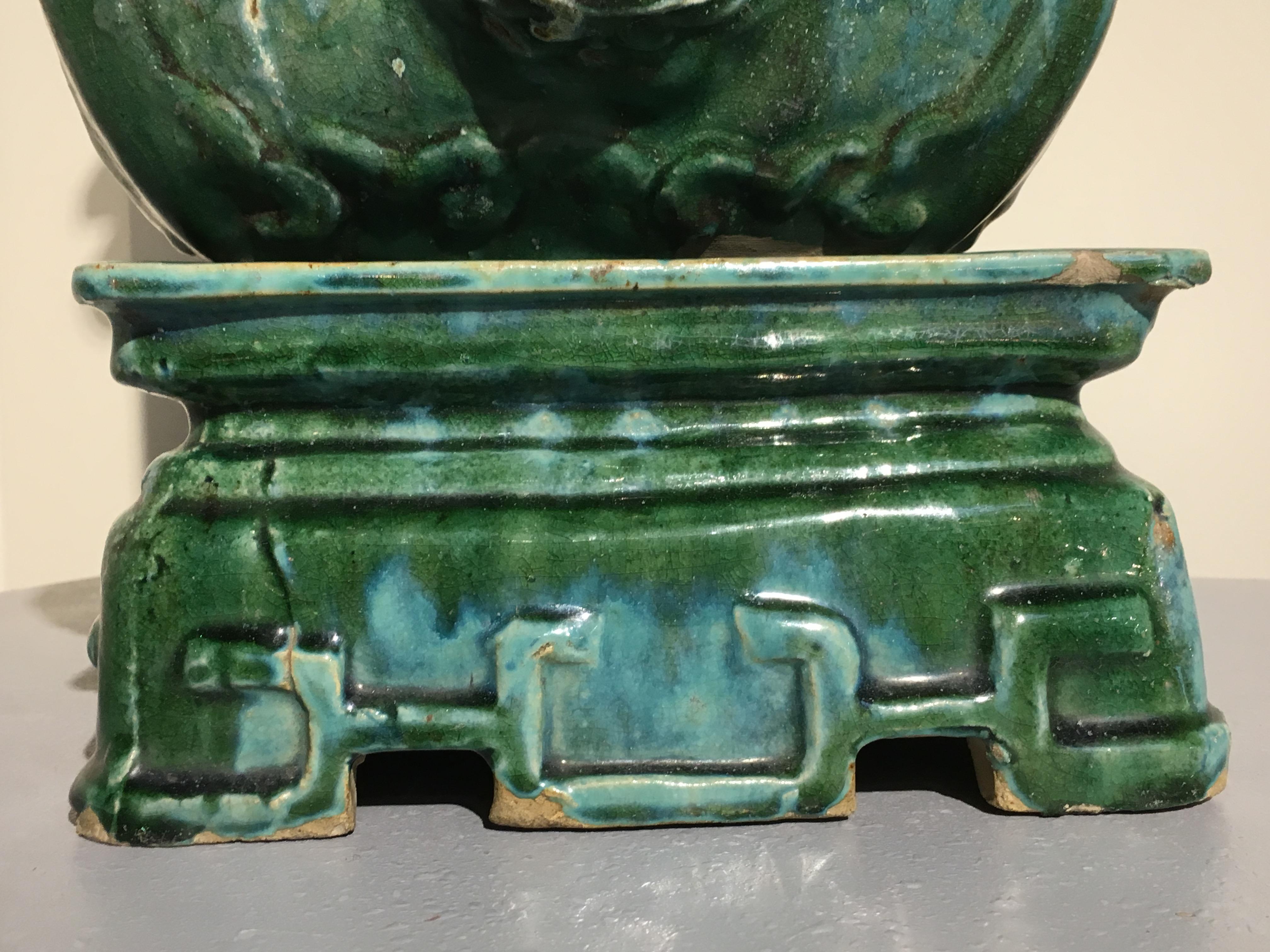 Chinese Qing Dynasty Green Glazed Pottery Incense Burner, Dated 1863 For Sale 3