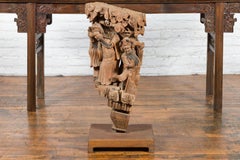Qing Dynasty Hand-Carved Wooden Temple Corbel with Detailed Figures