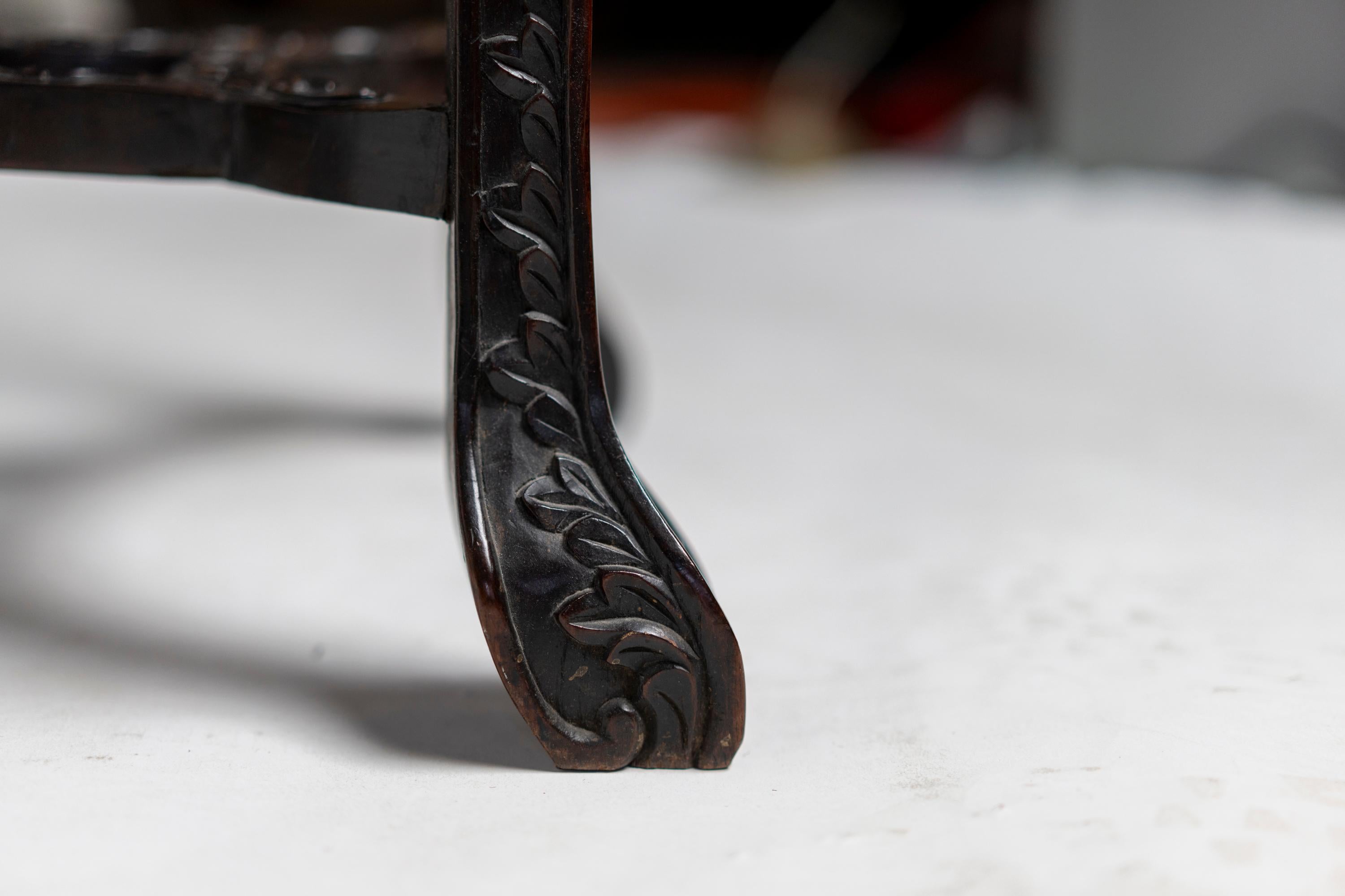 Chinese Qing Dynasty Intricately Carved Hard Wood Pedestal with Marble Inset 3