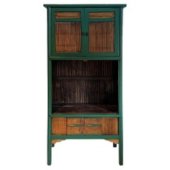 Chinese Qing Dynasty Style Kitchen Cabinet with Bamboo Sliding Panels