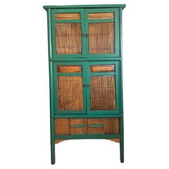 Armoire de cuisine chinoise de la dynastie Qing avec panneaux coulissants en bambou