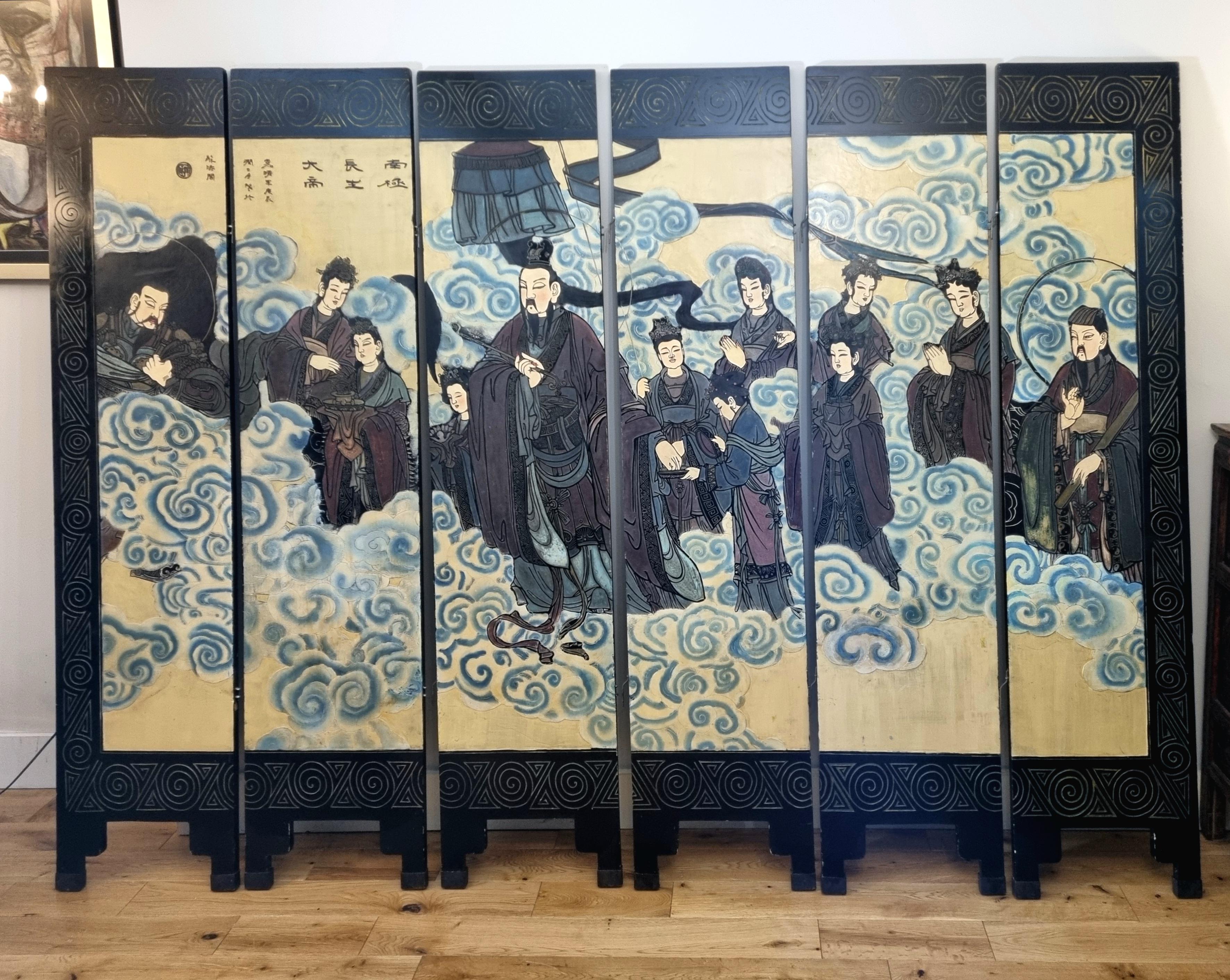 Chinese Export Chinese Qing Dynasty Lacquered Six-Panel Screen  For Sale