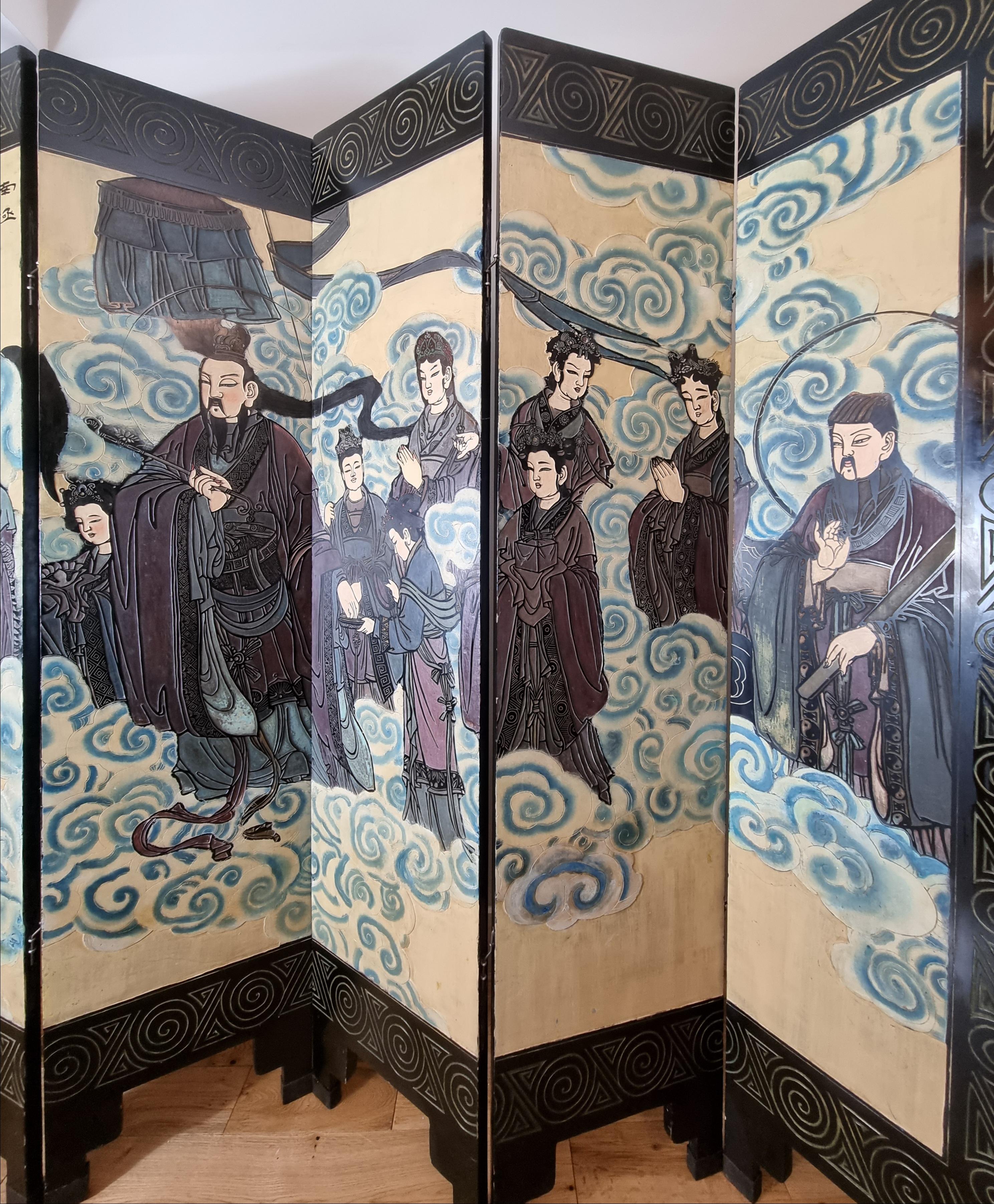 Early 20th Century Chinese Qing Dynasty Lacquered Six-Panel Screen  For Sale