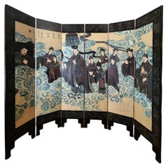 Chinese Qing Dynasty Lacquered Six-Panel Screen 