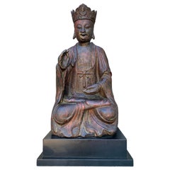 Vintage Chinese Qing Dynasty Lacquered Wood Guanyin, 18th Century, Southern China