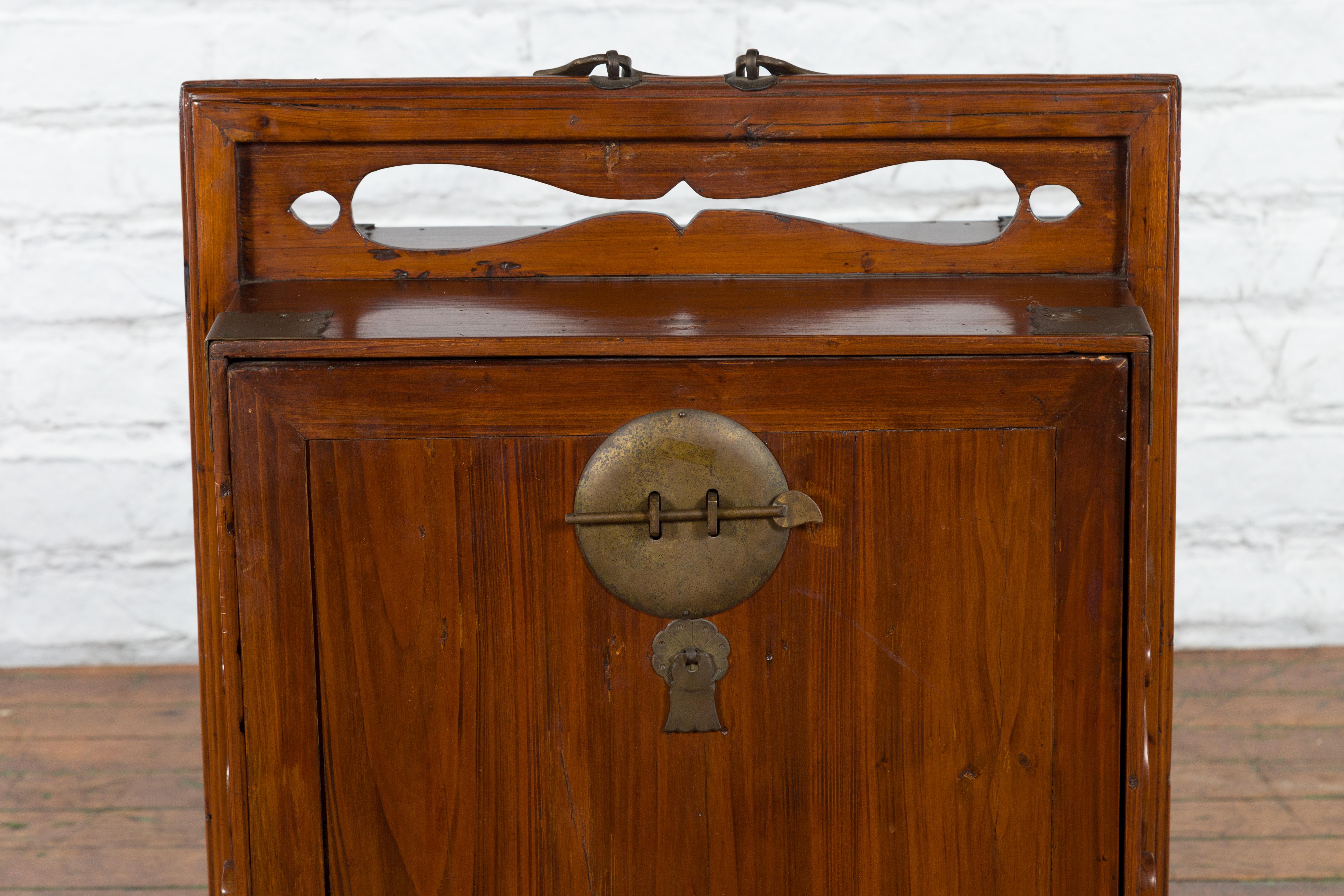 Carved Qing Dynasty Late 19th Century Traveler's Chest with Removable Door For Sale