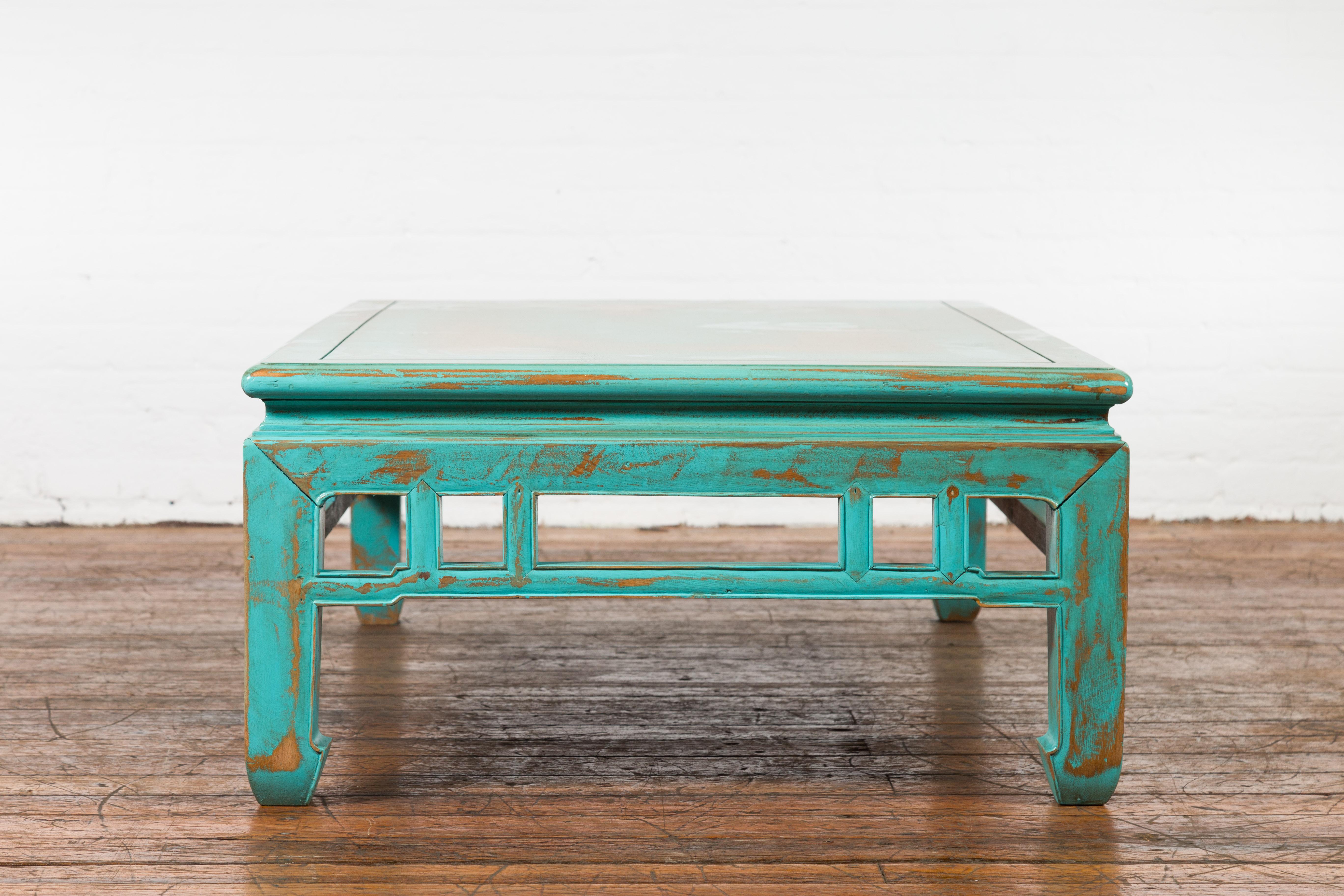 Chinese Qing Dynasty Low Kang Coffee Table with Custom Aqua Teal Lacquer For Sale 9