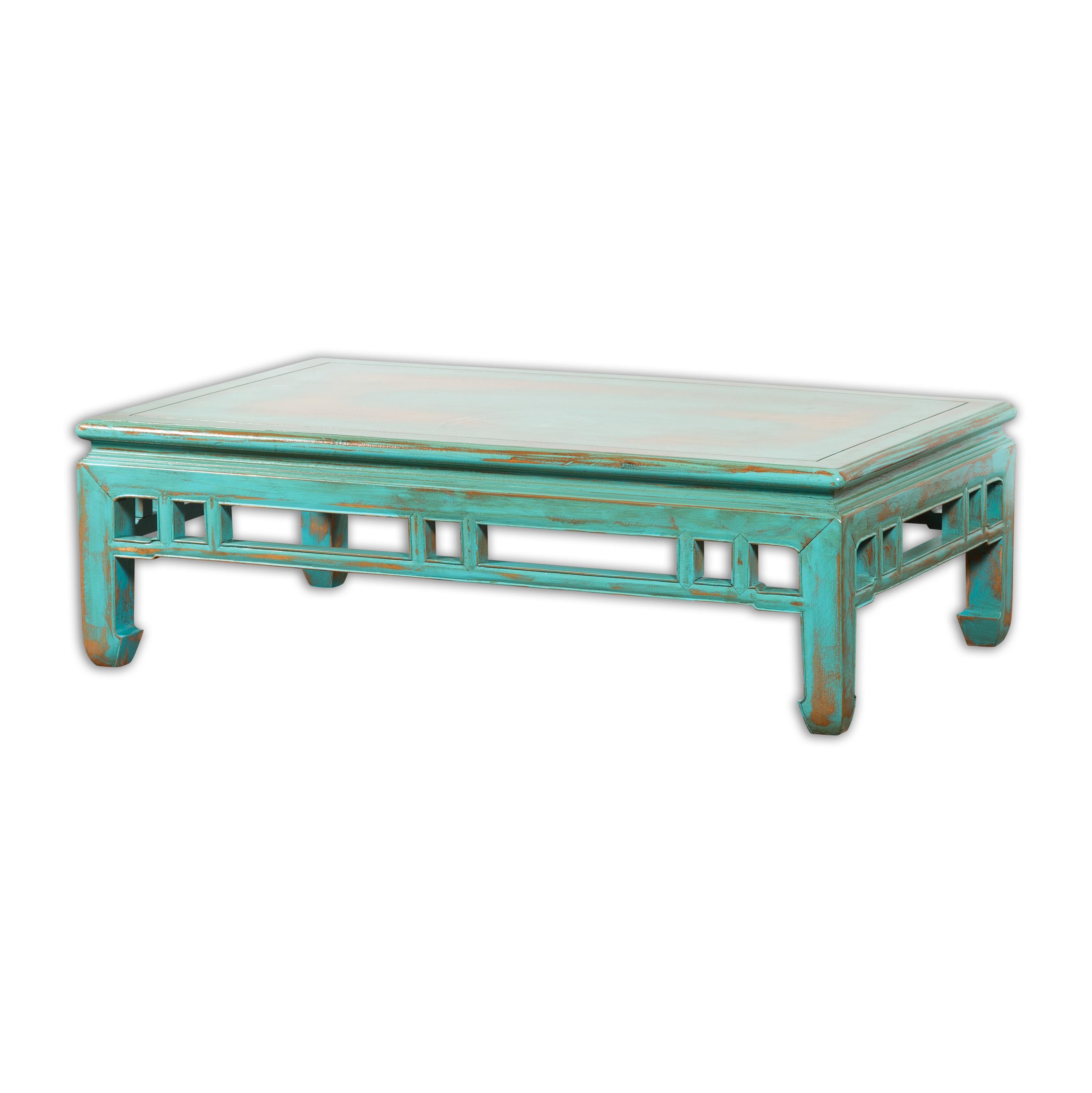 Chinese Qing Dynasty Low Kang Coffee Table with Custom Aqua Teal Lacquer For Sale 12