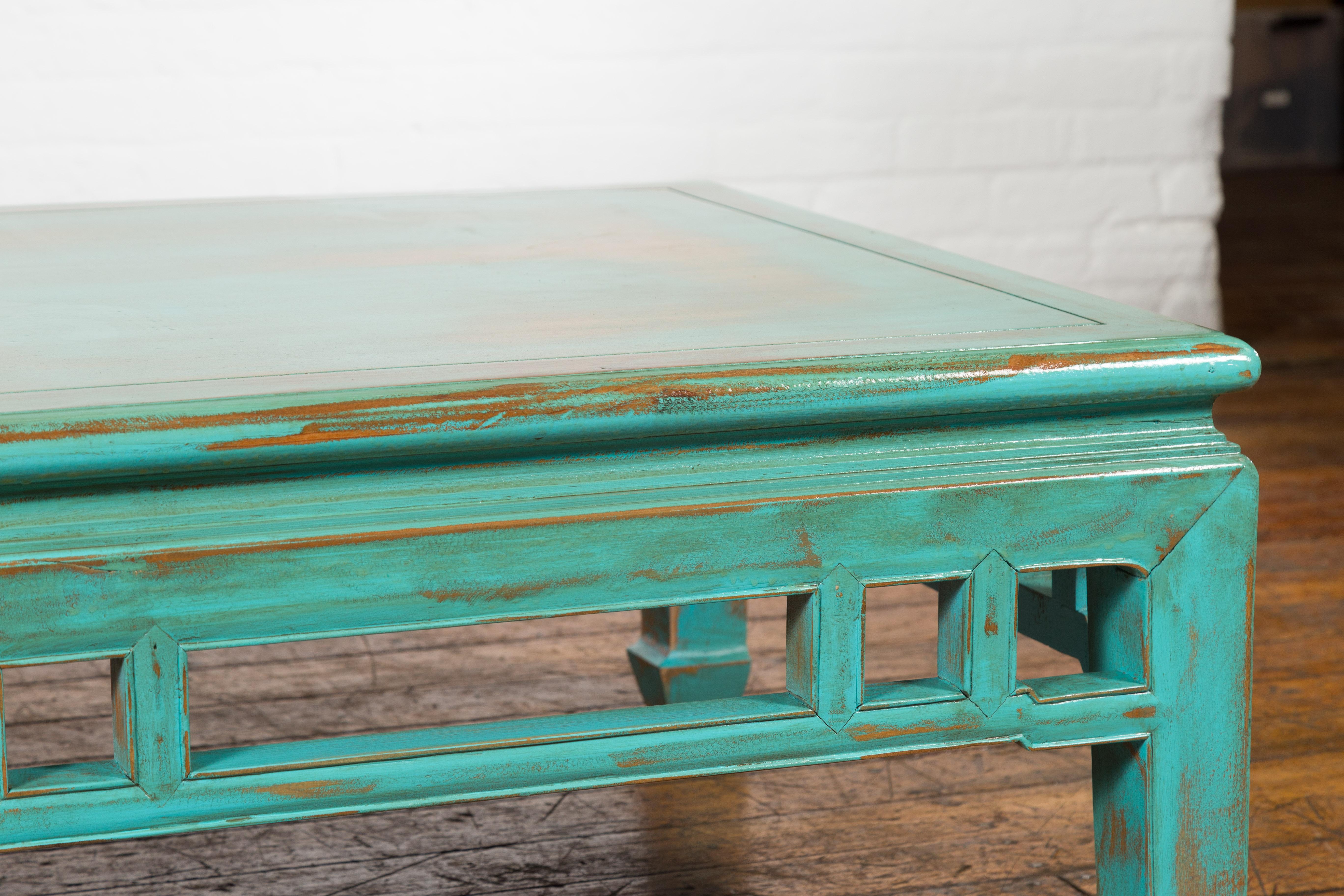 Chinese Qing Dynasty Low Kang Coffee Table with Custom Aqua Teal Lacquer For Sale 2