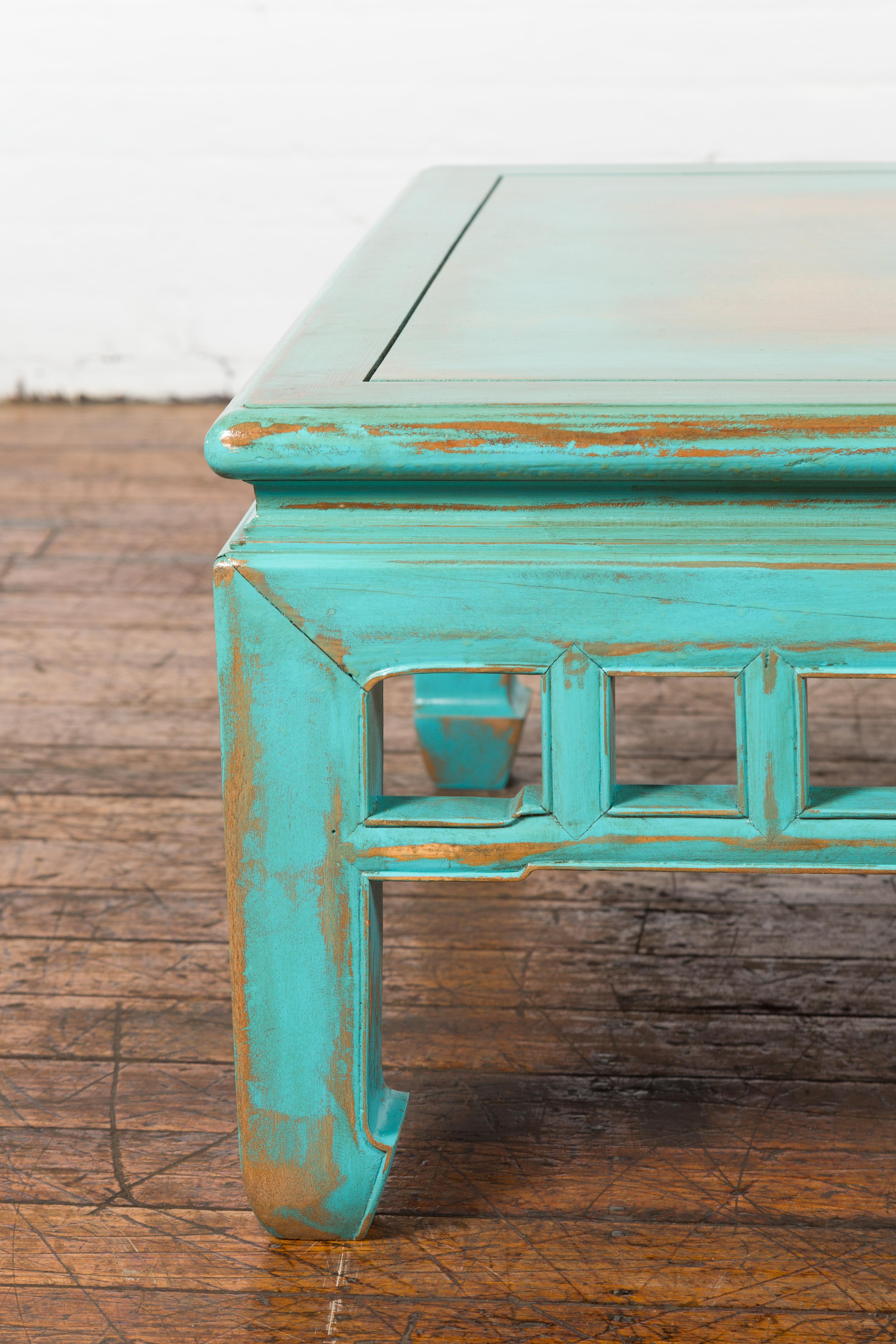 Chinese Qing Dynasty Low Kang Coffee Table with Custom Aqua Teal Lacquer For Sale 3