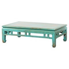 Antique Chinese Qing Dynasty Low Kang Coffee Table with Custom Aqua Teal Lacquer