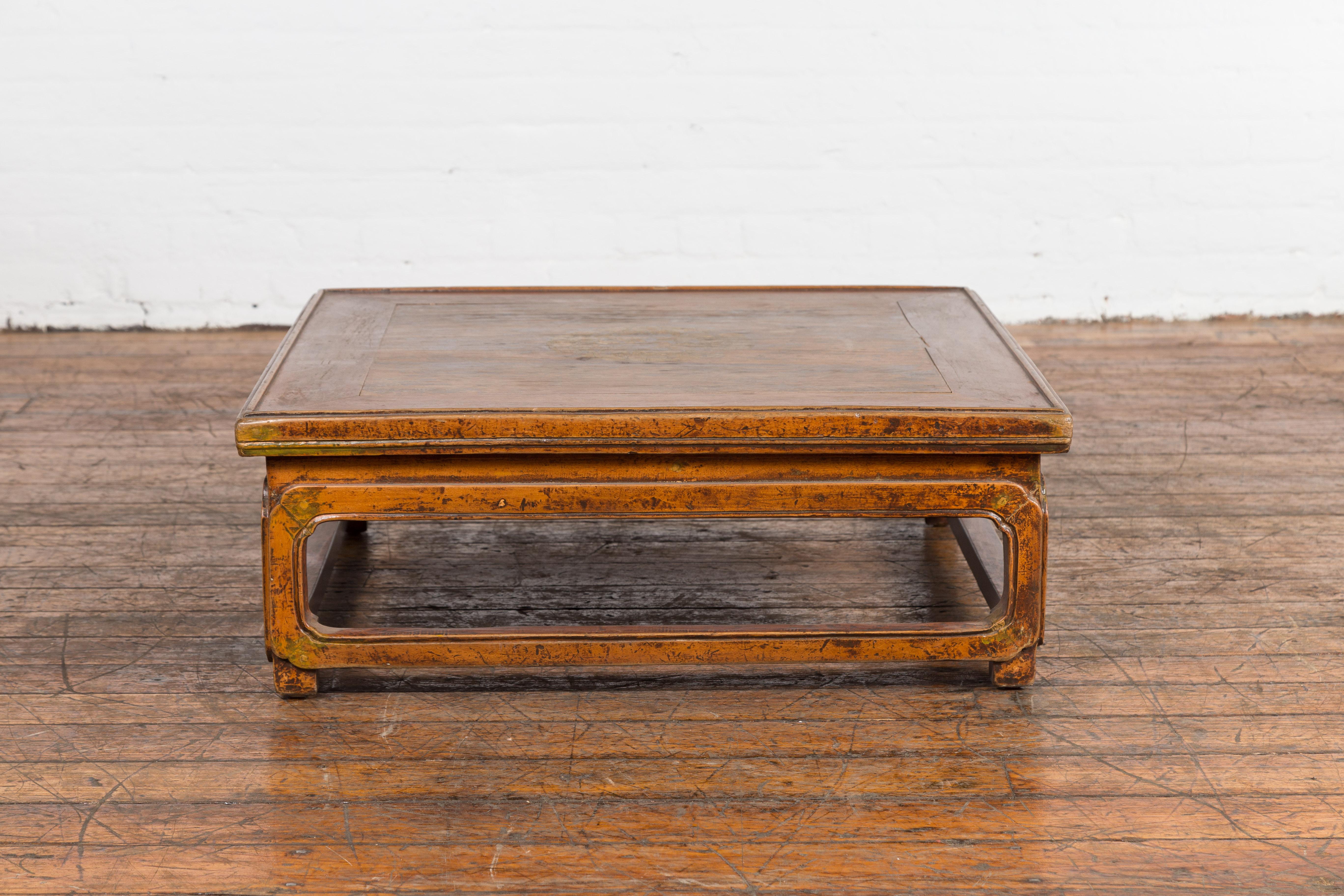 Qing Small Chinese Antique Coffee Table with Floral Design For Sale