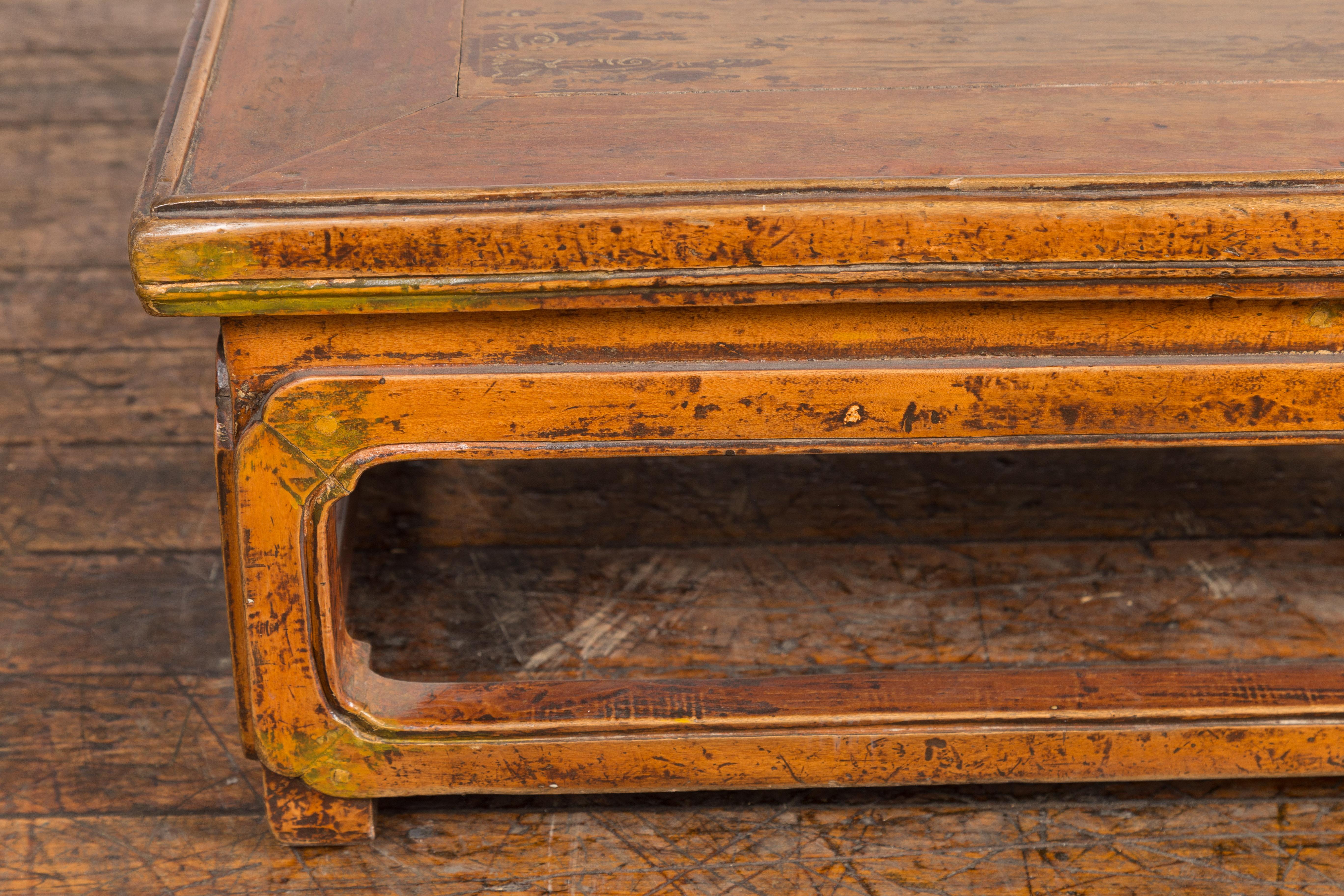 Wood Small Chinese Antique Coffee Table with Floral Design For Sale