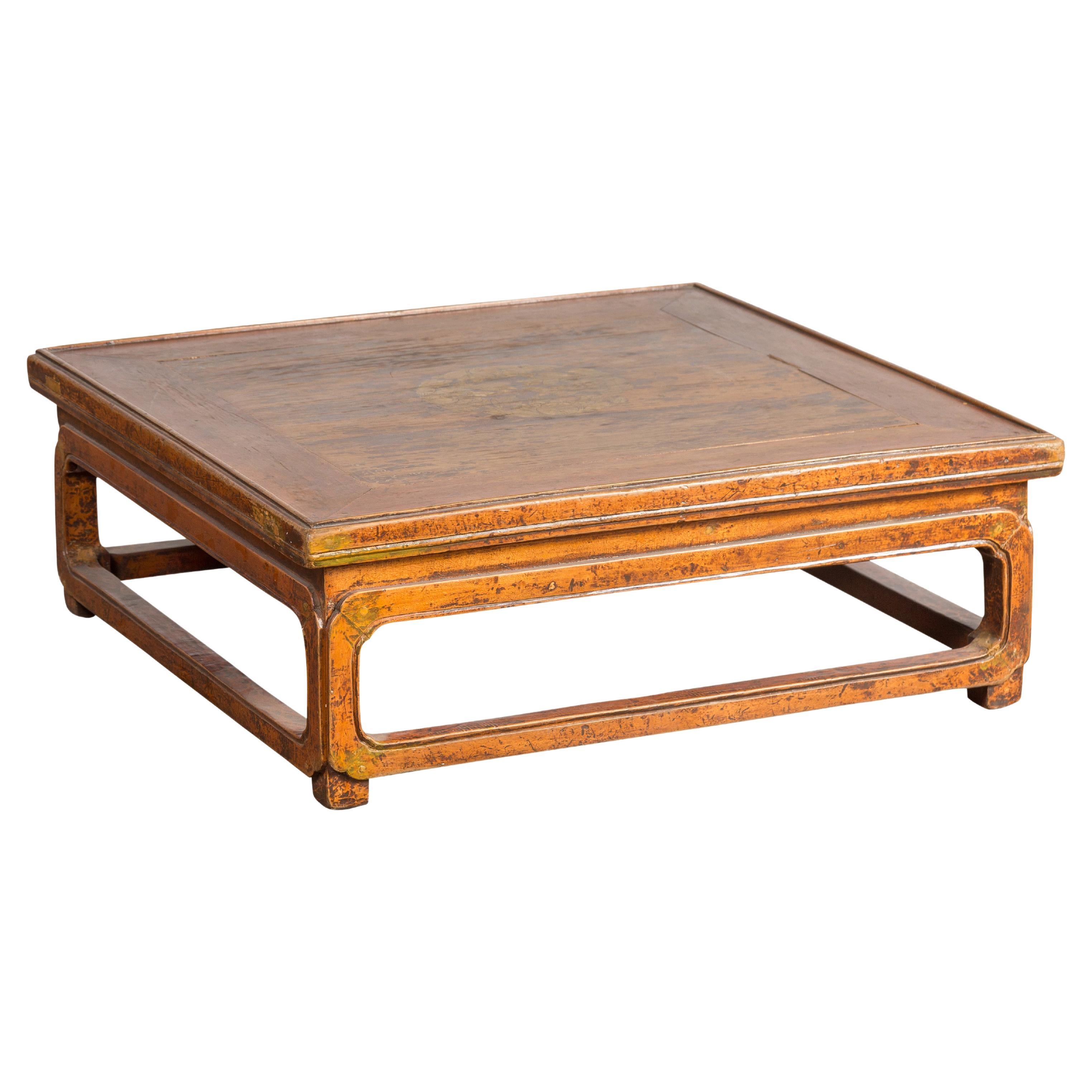 Small Chinese Antique Coffee Table with Floral Design For Sale