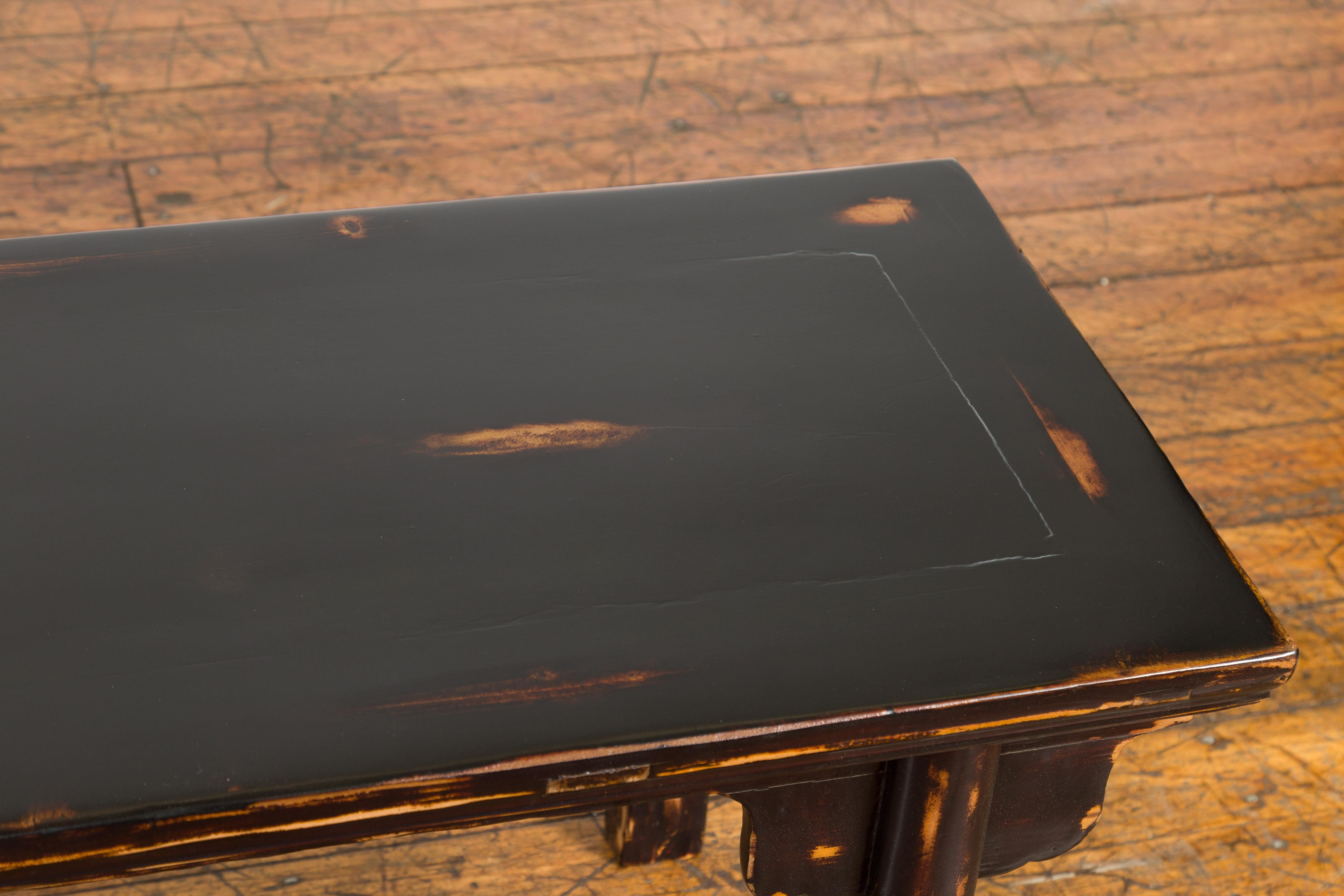 Qing Dynasty Low Table or Bench with Custom Dark Brown Lacquer Finish For Sale 4