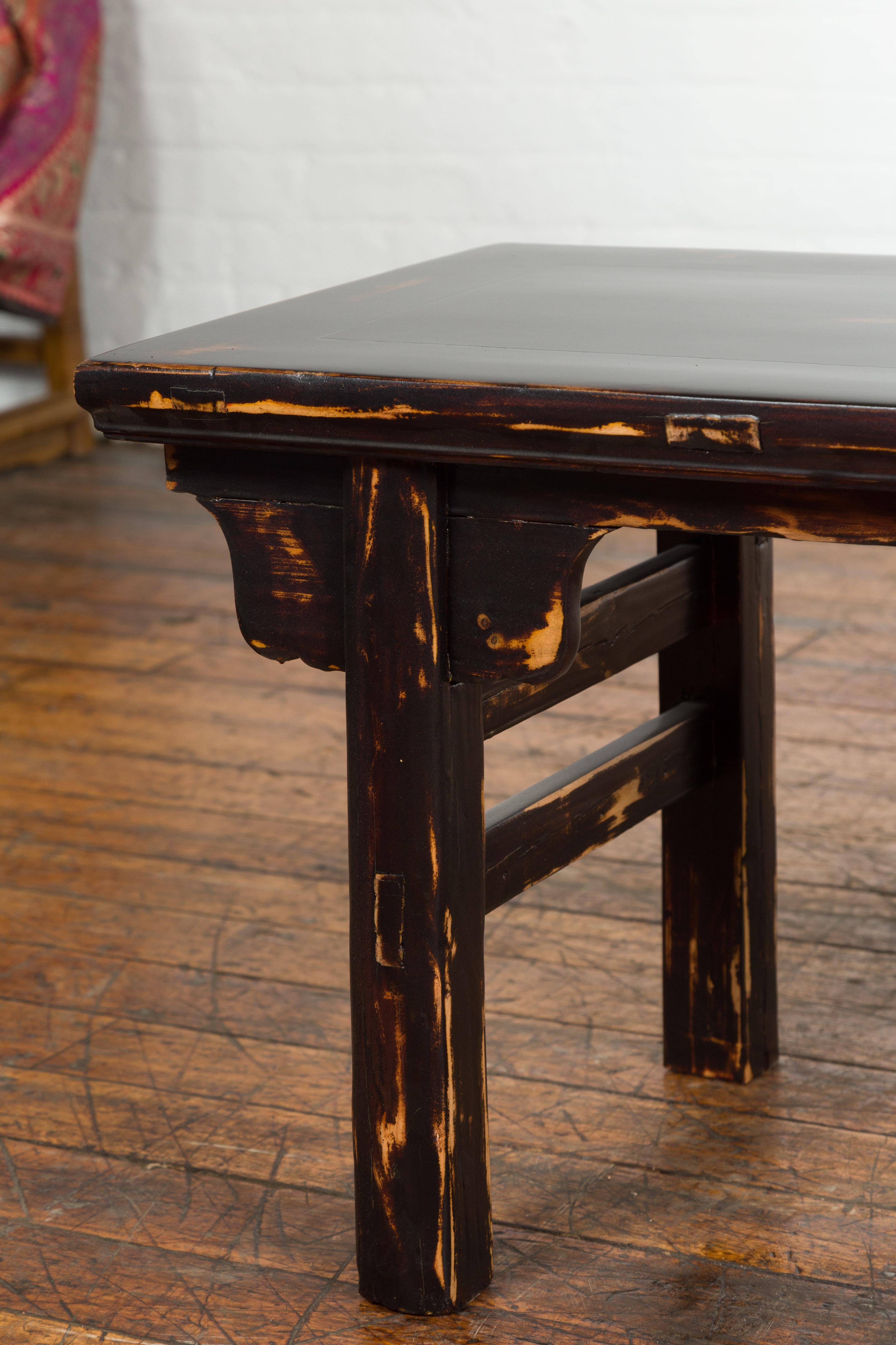 Qing Dynasty Low Table or Bench with Custom Dark Brown Lacquer Finish For Sale 5