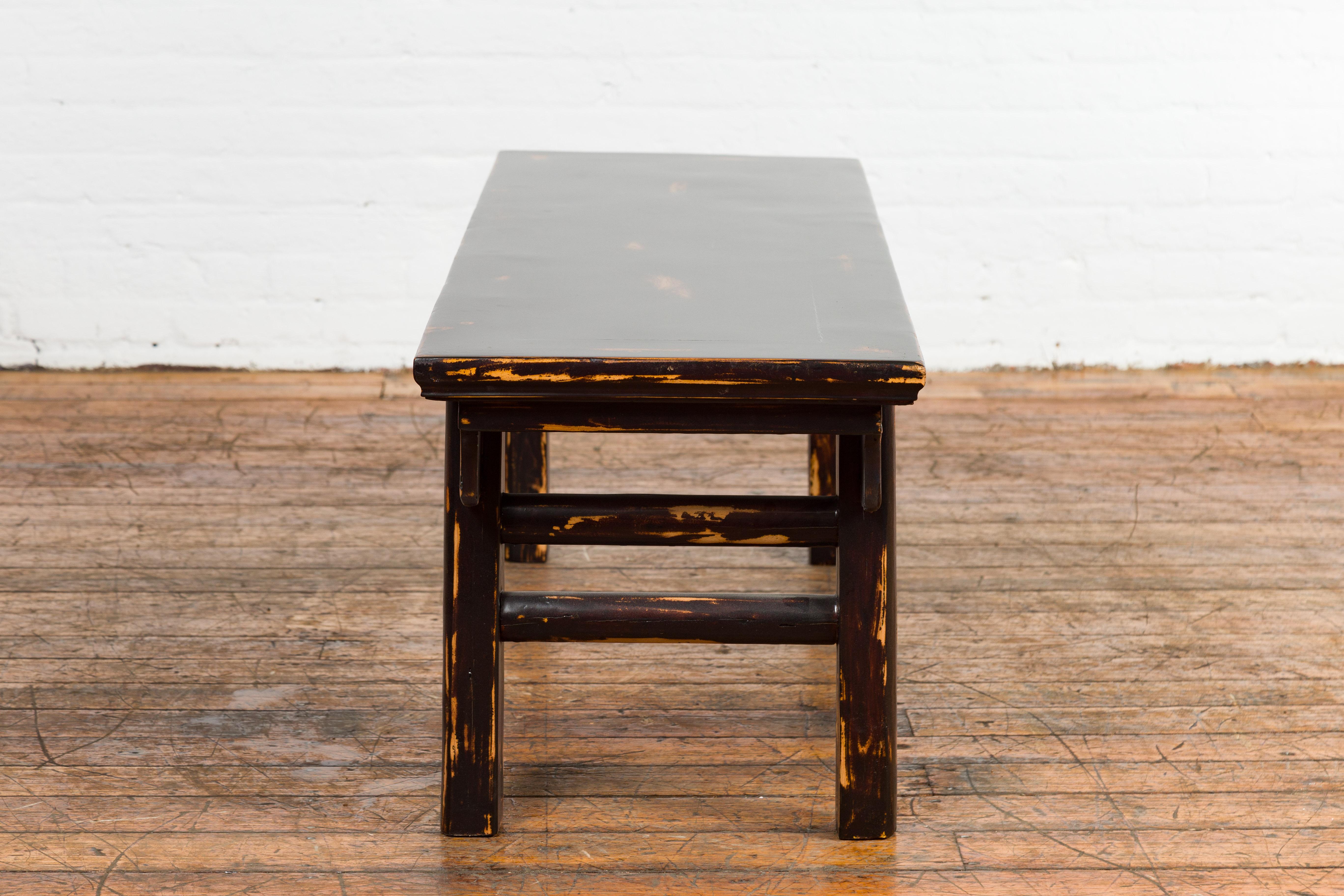 Qing Dynasty Low Table or Bench with Custom Dark Brown Lacquer Finish For Sale 7