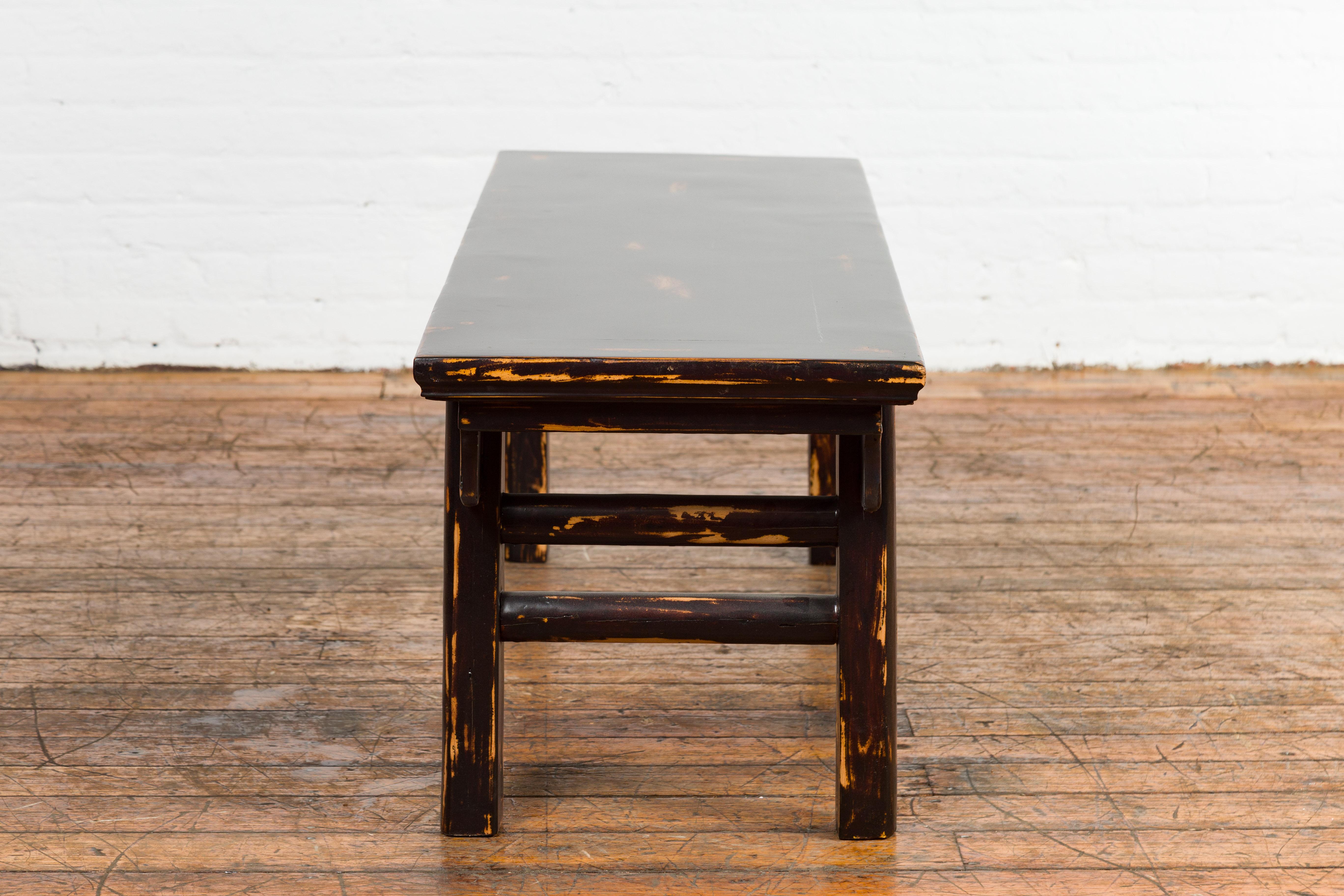 Chinese Qing Dynasty Low Table or Bench with Custom Dark Brown Lacquer Finish For Sale 8