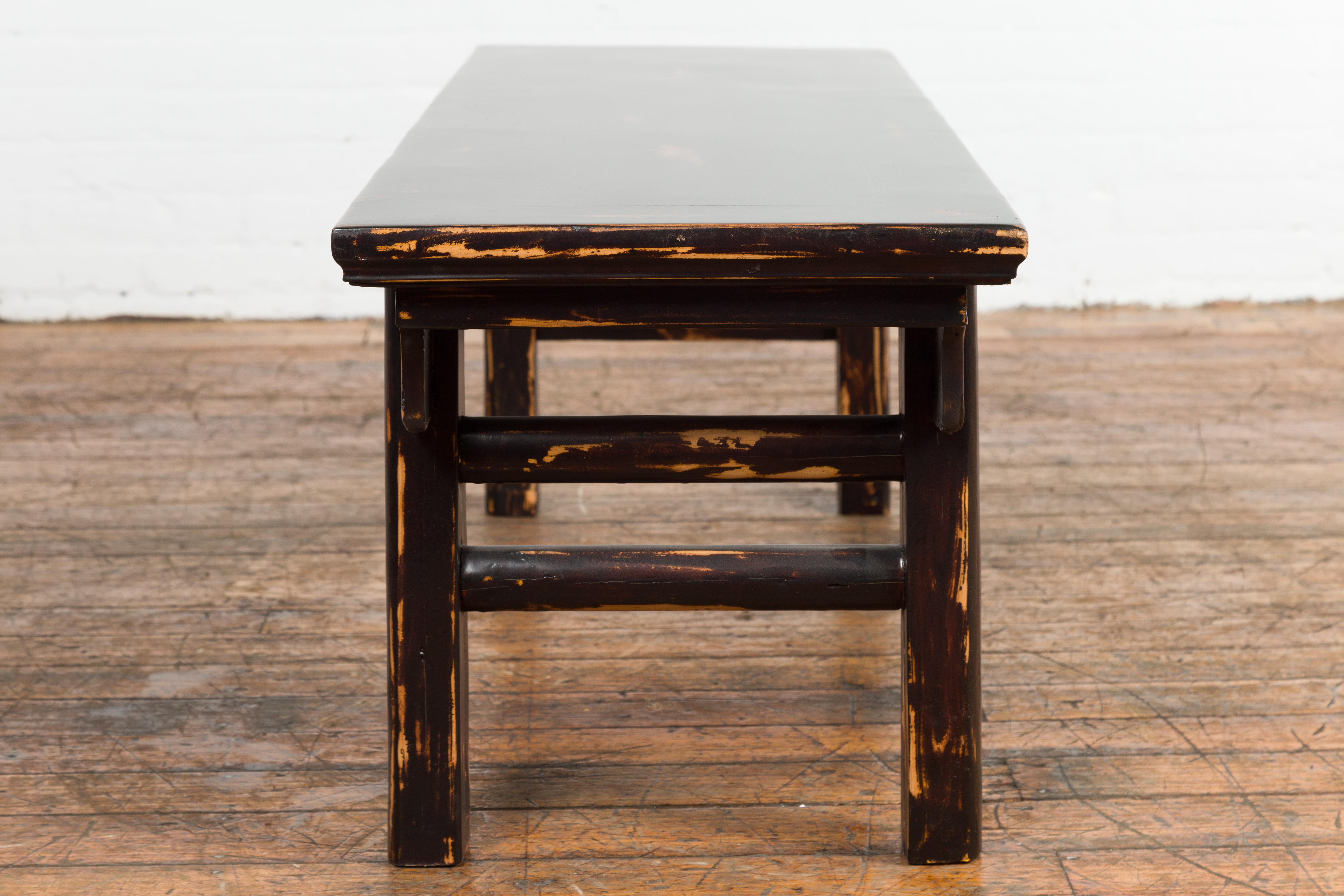 Chinese Qing Dynasty Low Table or Bench with Custom Dark Brown Lacquer Finish For Sale 9