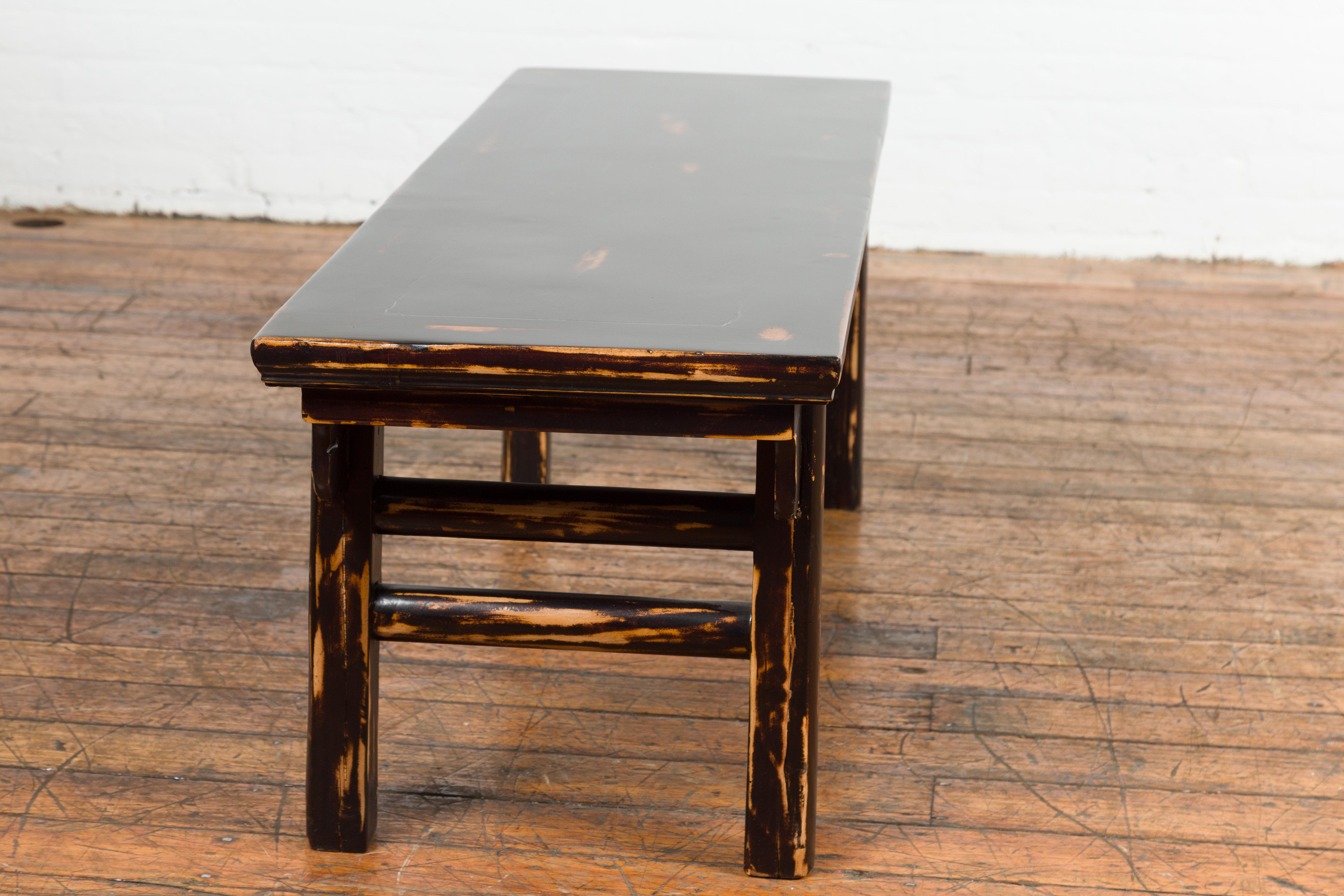Chinese Qing Dynasty Low Table or Bench with Custom Dark Brown Lacquer Finish For Sale 11