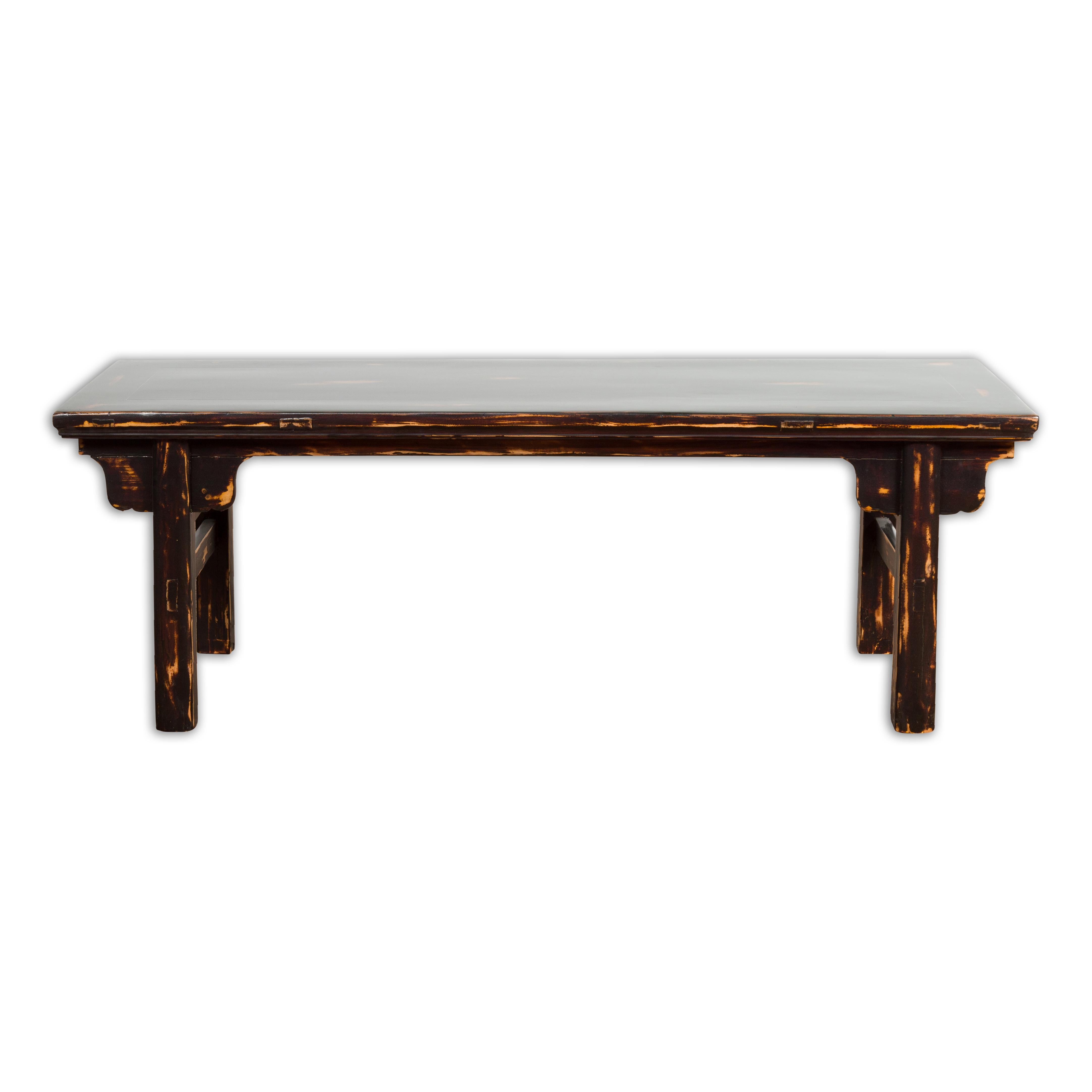 Chinese Qing Dynasty Low Table or Bench with Custom Dark Brown Lacquer Finish For Sale 14