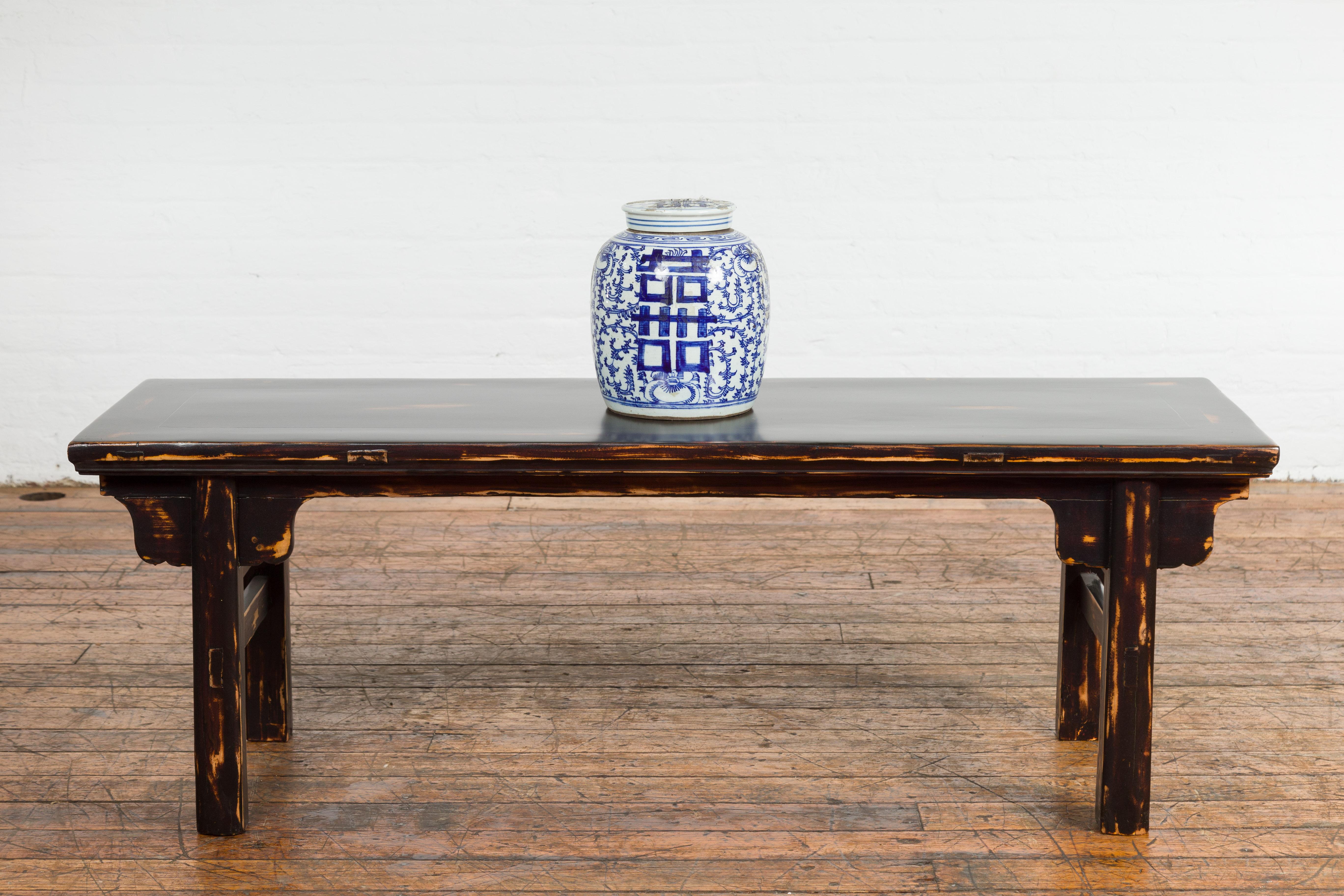 Chinese Qing Dynasty Low Table or Bench with Custom Dark Brown Lacquer Finish For Sale