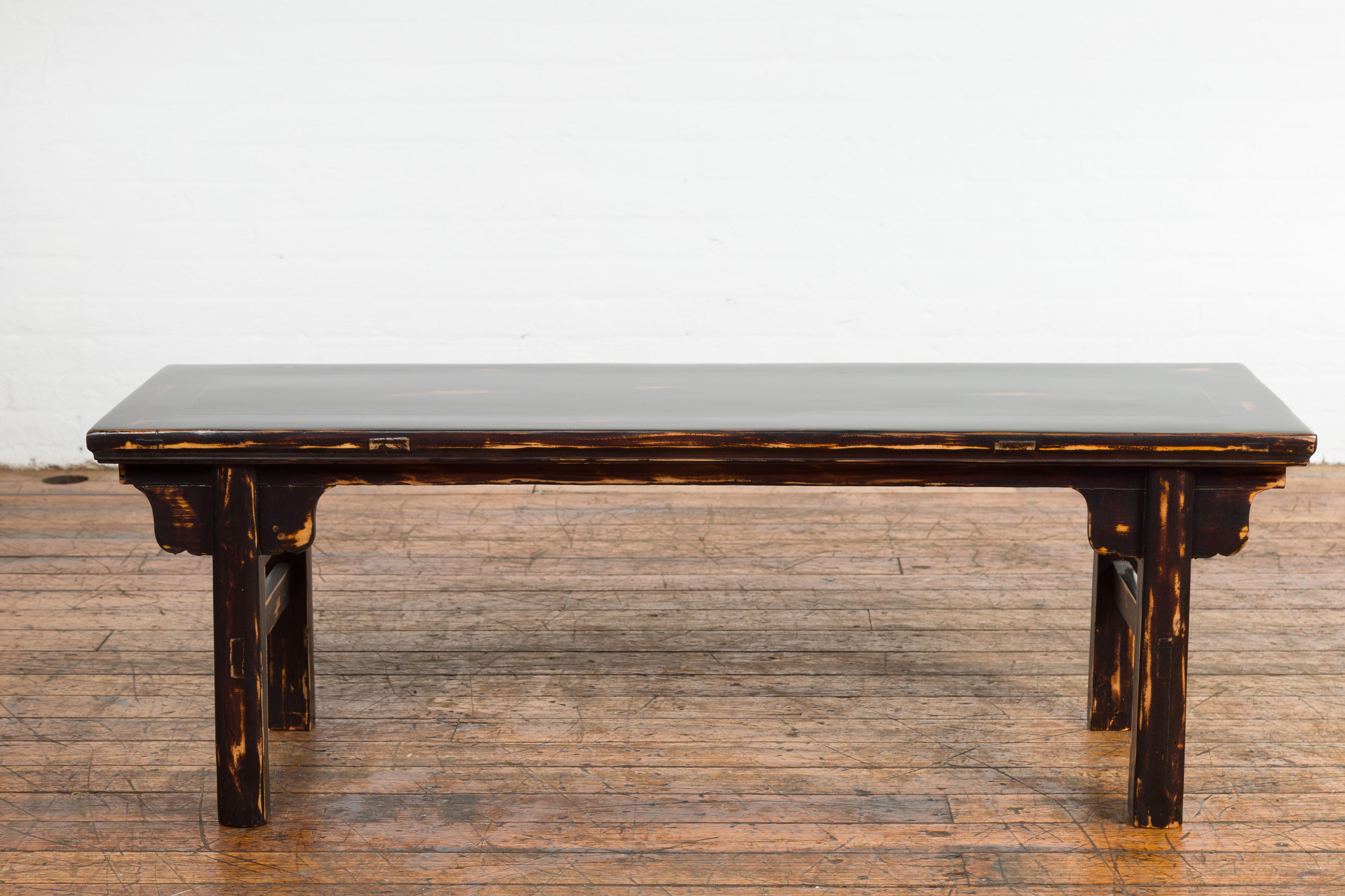 19th Century Chinese Qing Dynasty Low Table or Bench with Custom Dark Brown Lacquer Finish For Sale
