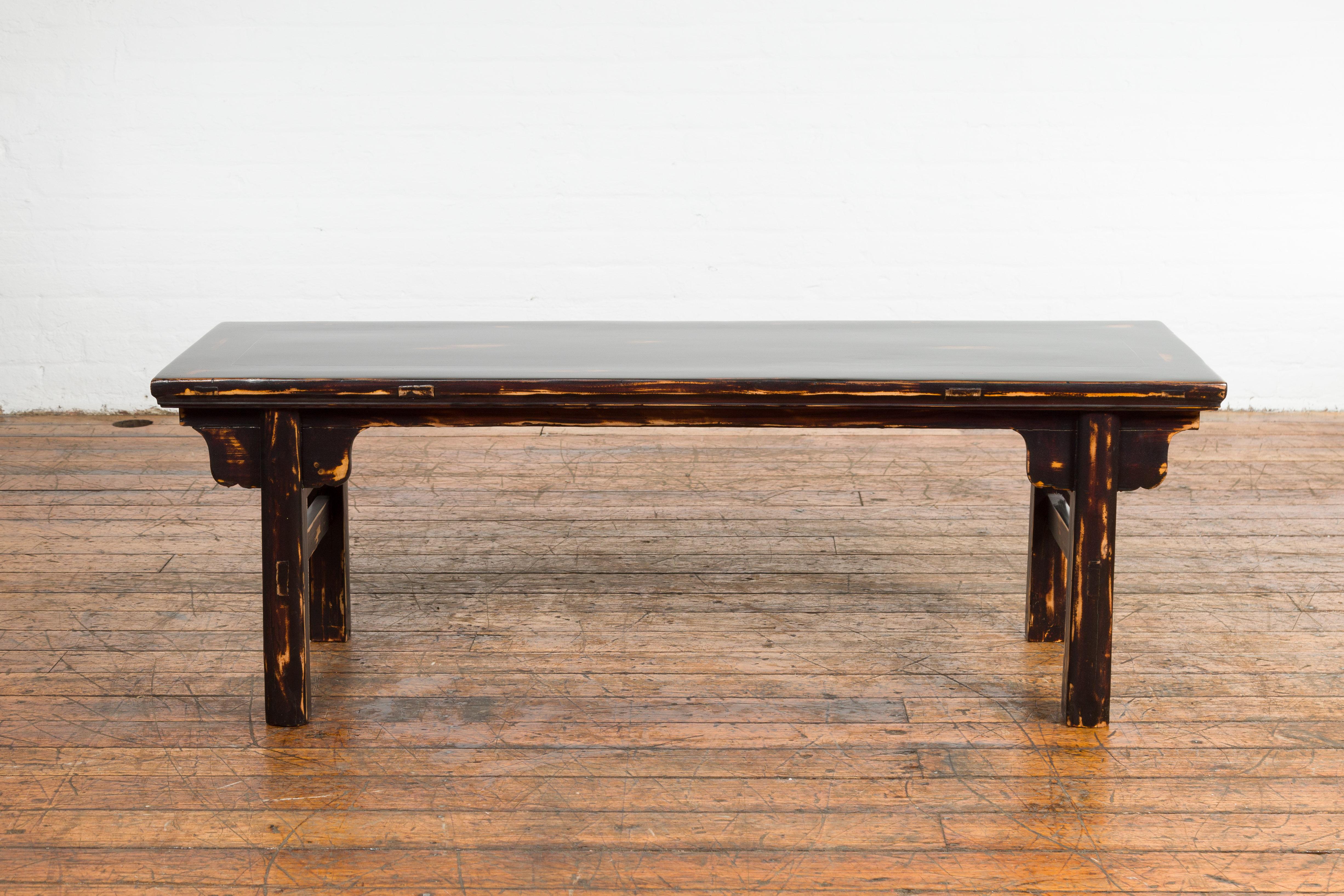 Wood Chinese Qing Dynasty Low Table or Bench with Custom Dark Brown Lacquer Finish For Sale