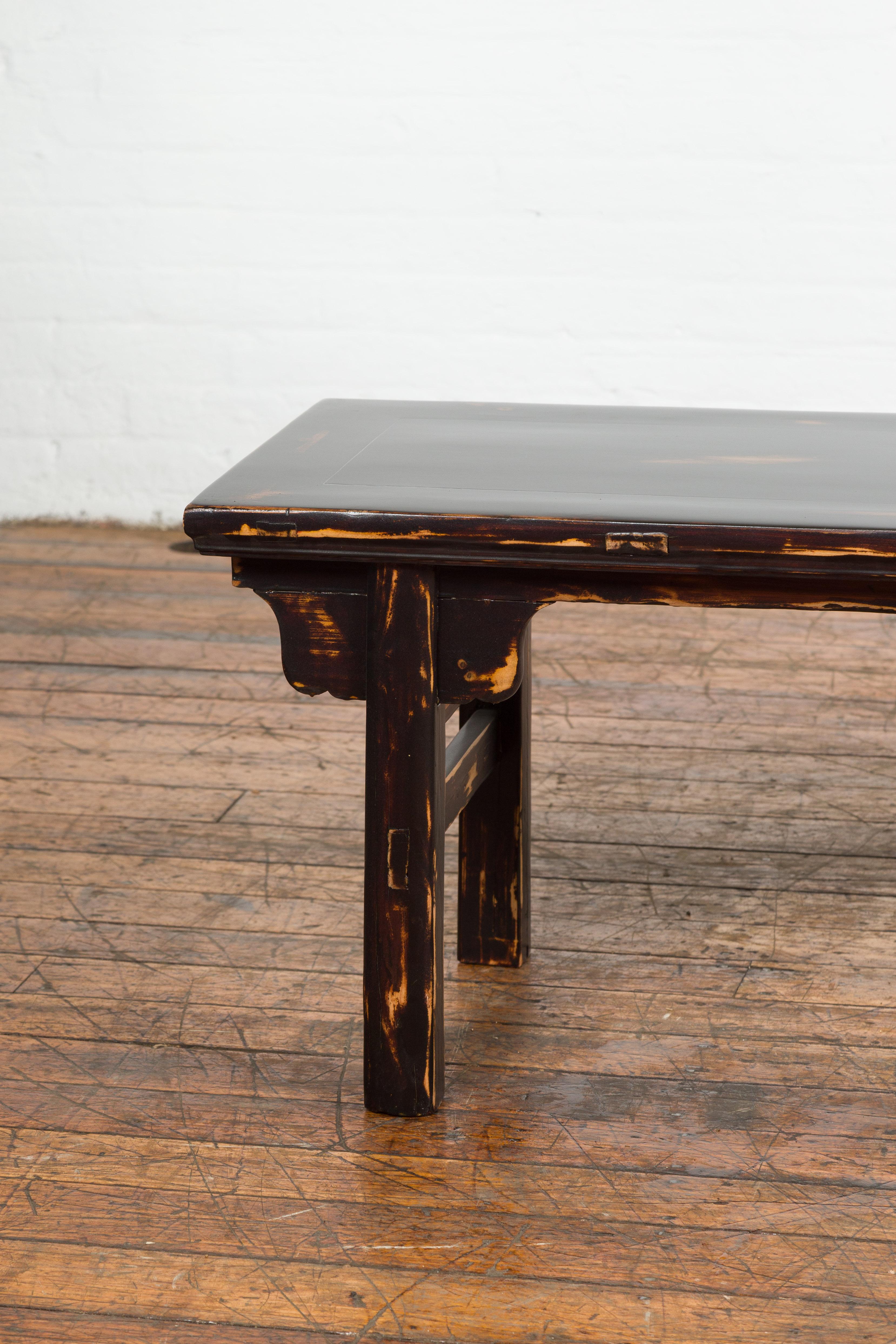 Wood Qing Dynasty Low Table or Bench with Custom Dark Brown Lacquer Finish For Sale