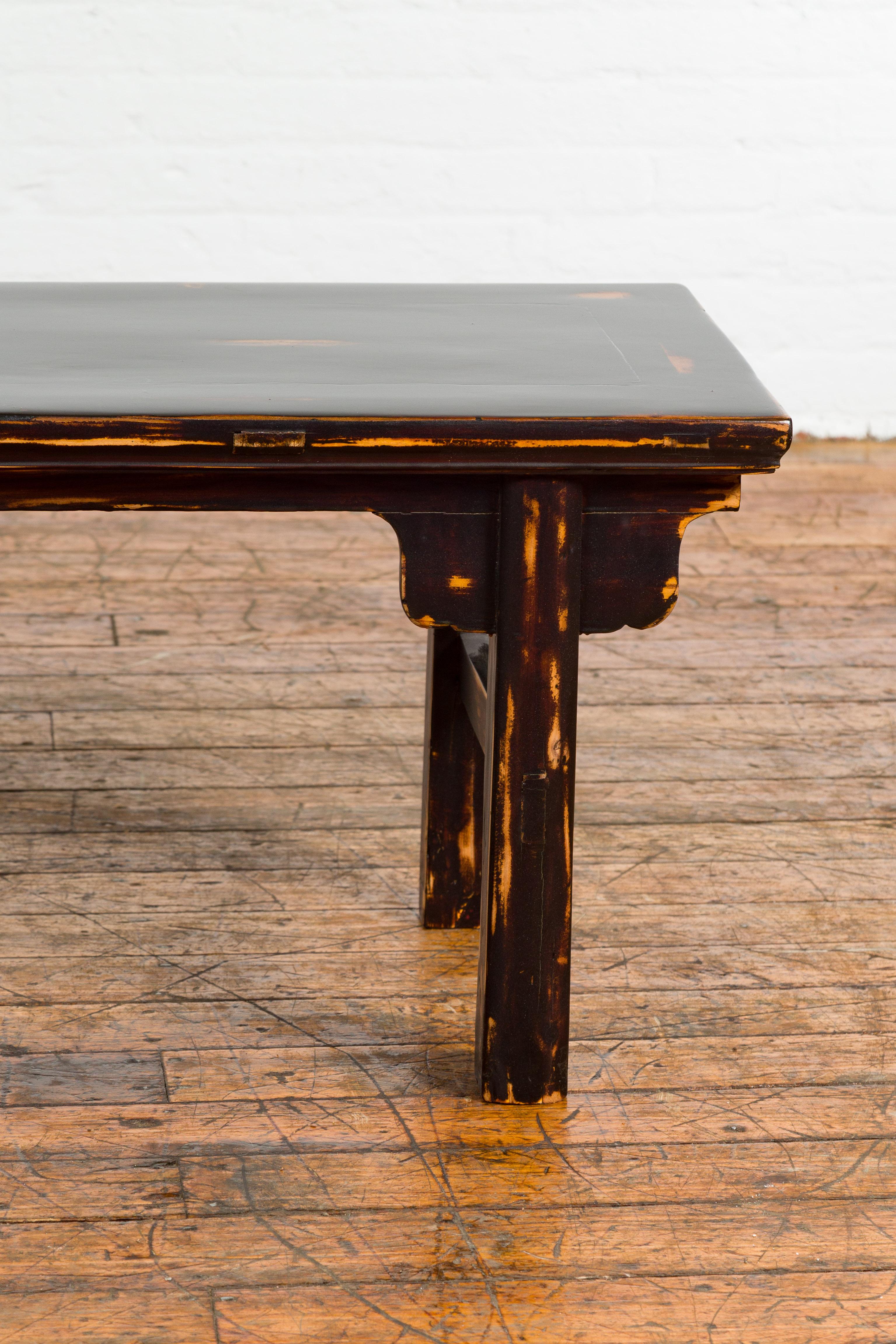 Chinese Qing Dynasty Low Table or Bench with Custom Dark Brown Lacquer Finish For Sale 2