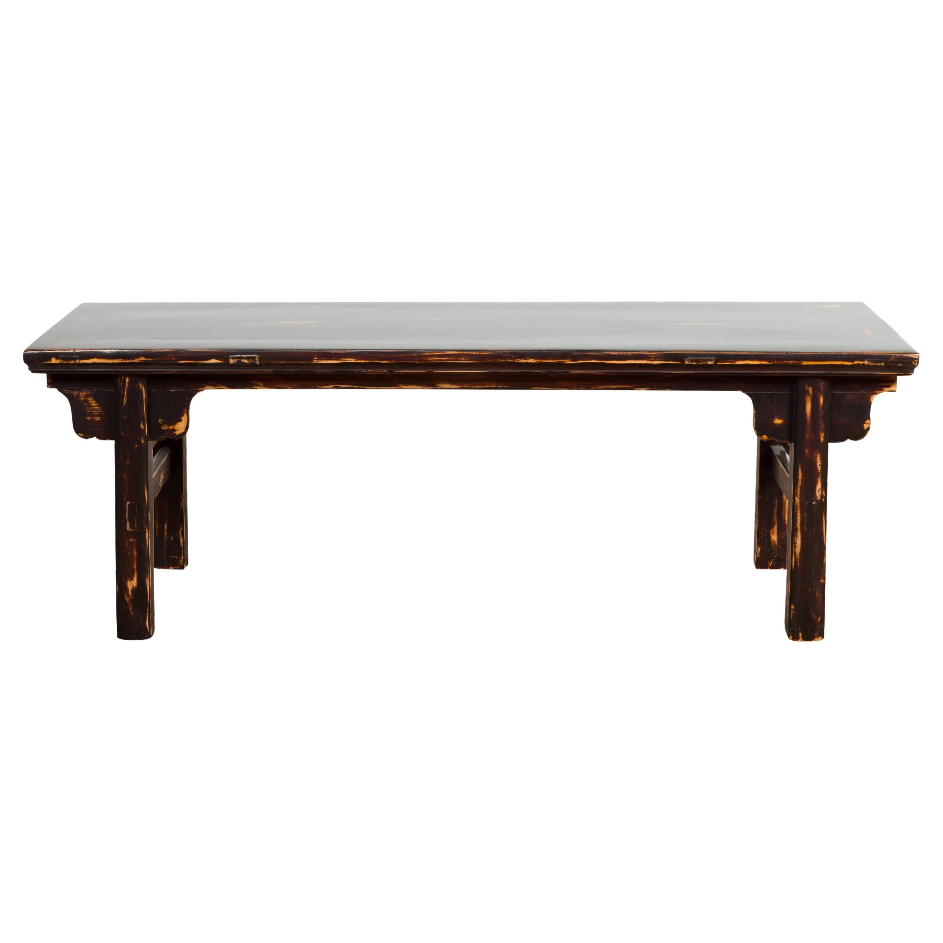 Qing Dynasty Low Table or Bench with Custom Dark Brown Lacquer Finish For Sale