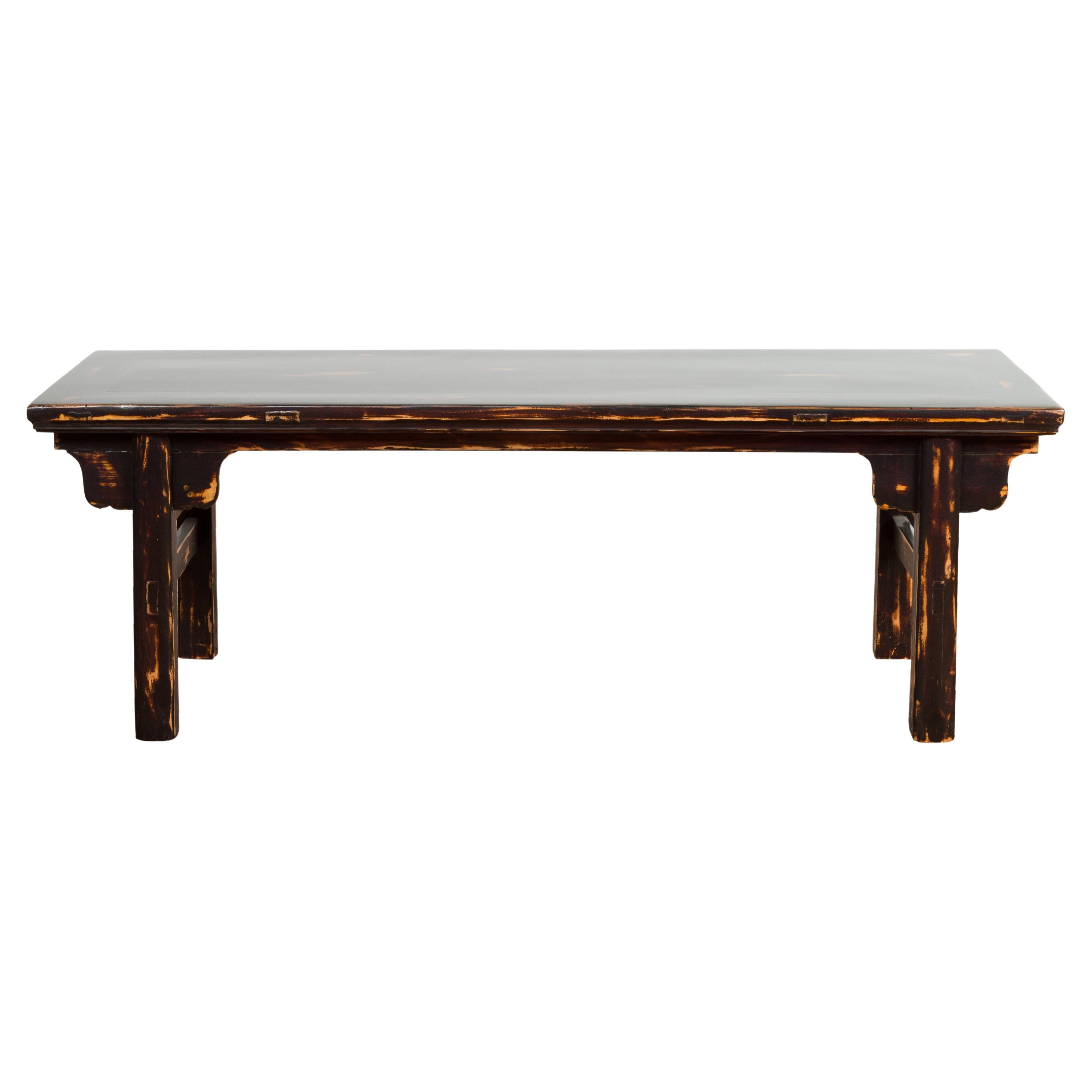 Chinese Qing Dynasty Low Table or Bench with Custom Dark Brown Lacquer Finish For Sale