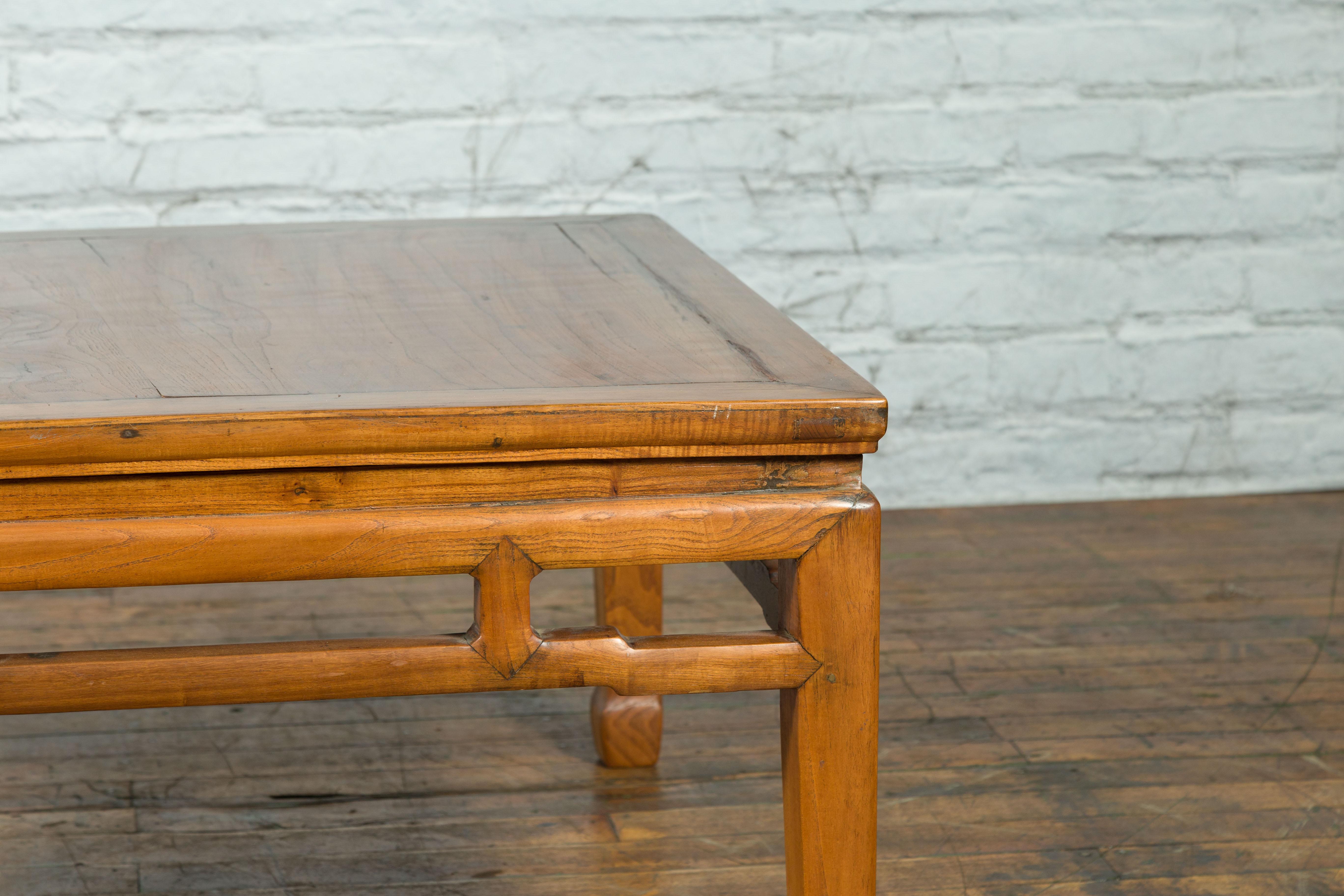 19th Century Chinese Qing Dynasty Low Table with Humpback Stretcher and Horse Hoof Feet