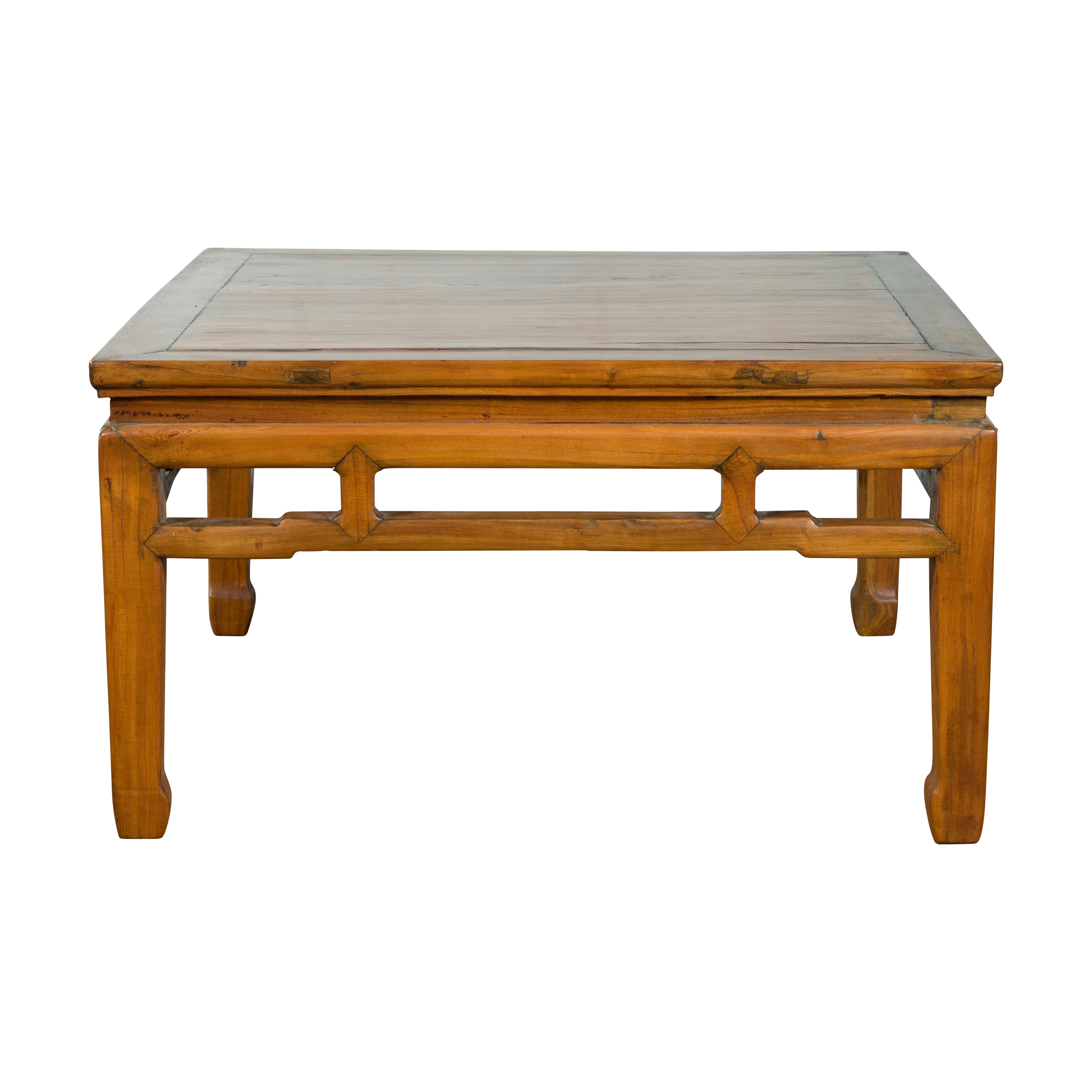 Chinese Qing Dynasty Low Table with Humpback Stretcher and Horse Hoof Feet
