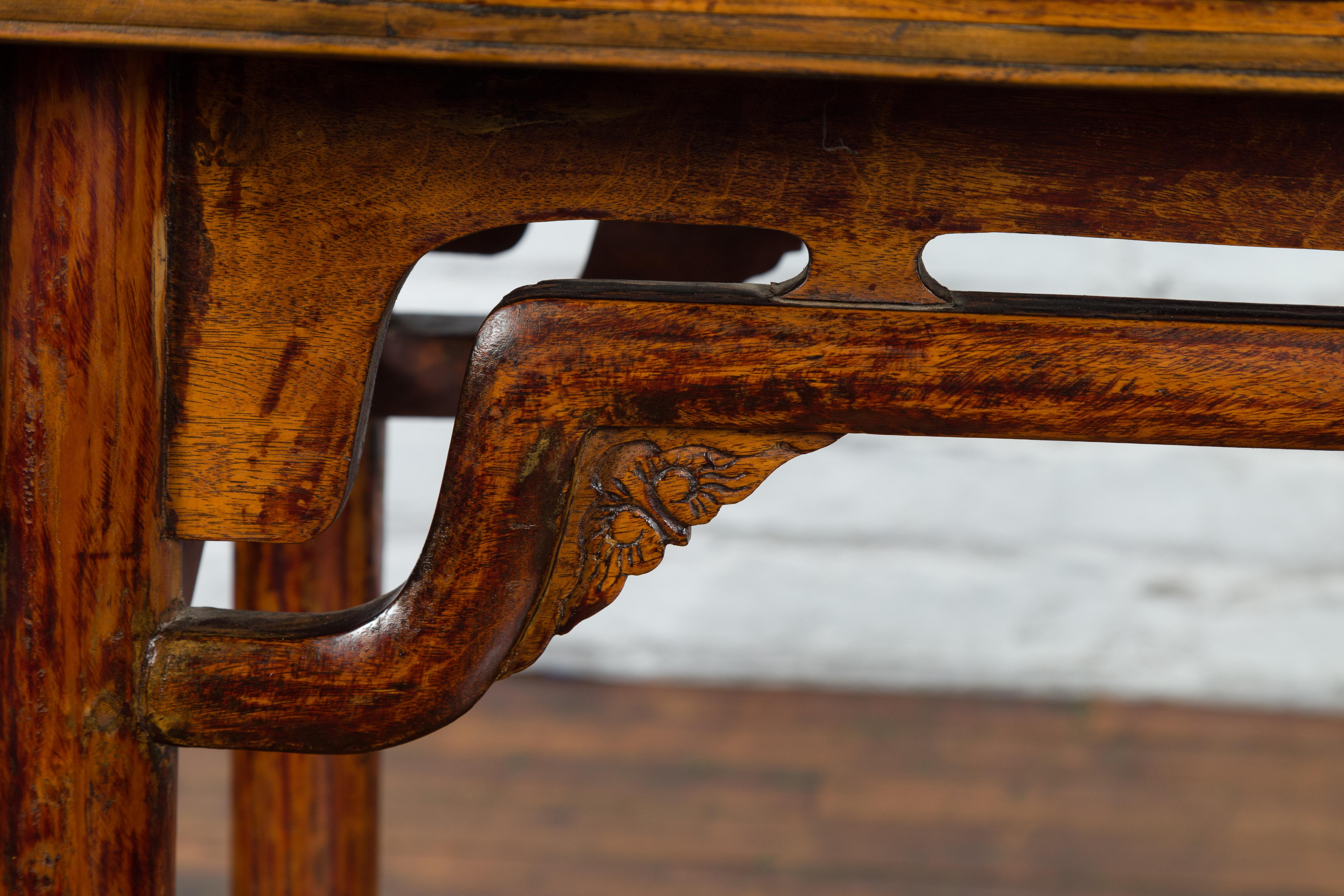 Chinese Qing Dynasty Ming Style Elmwood Wine Table with Distressed Patina For Sale 5