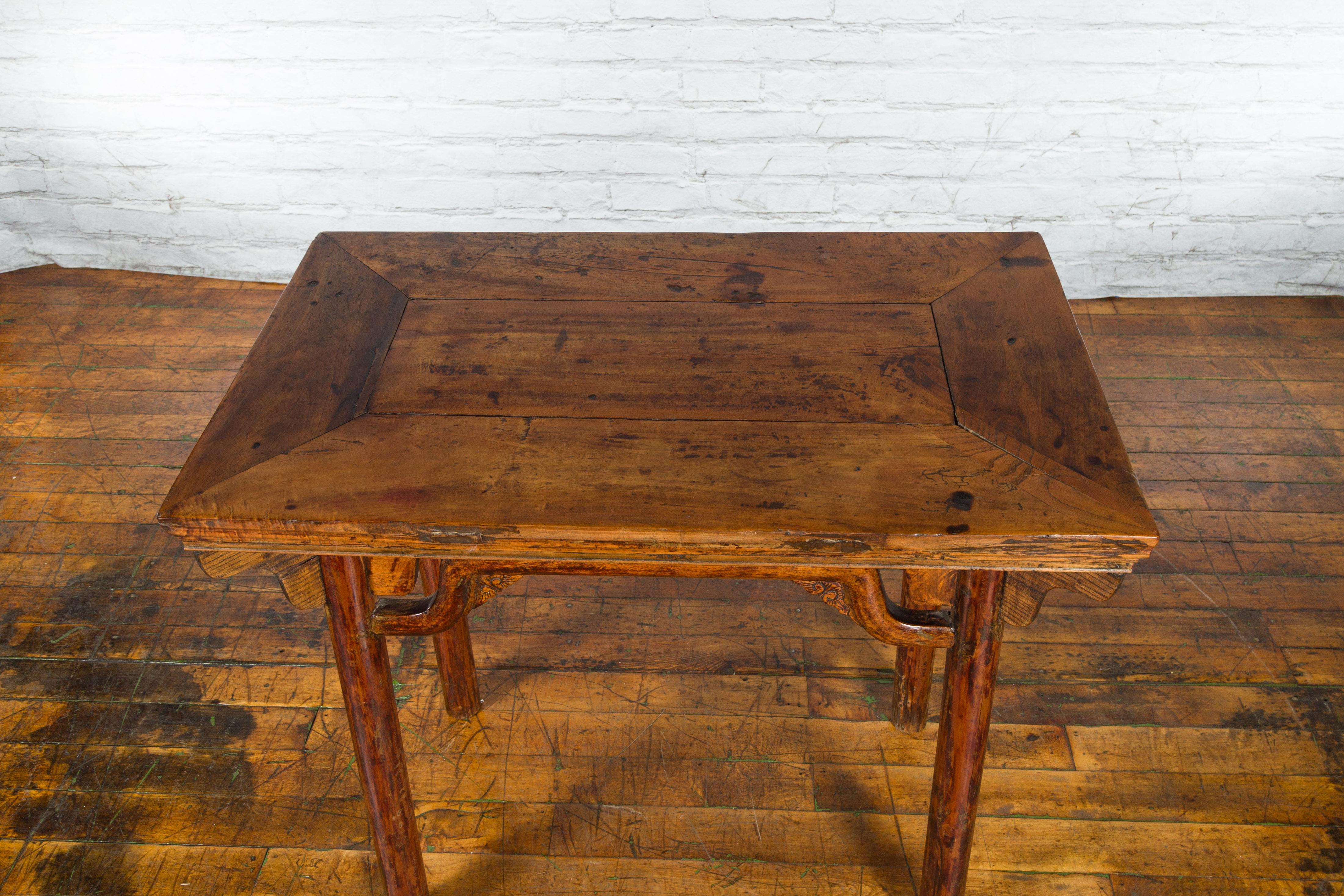 Chinese Qing Dynasty Ming Style Elmwood Wine Table with Distressed Patina For Sale 7