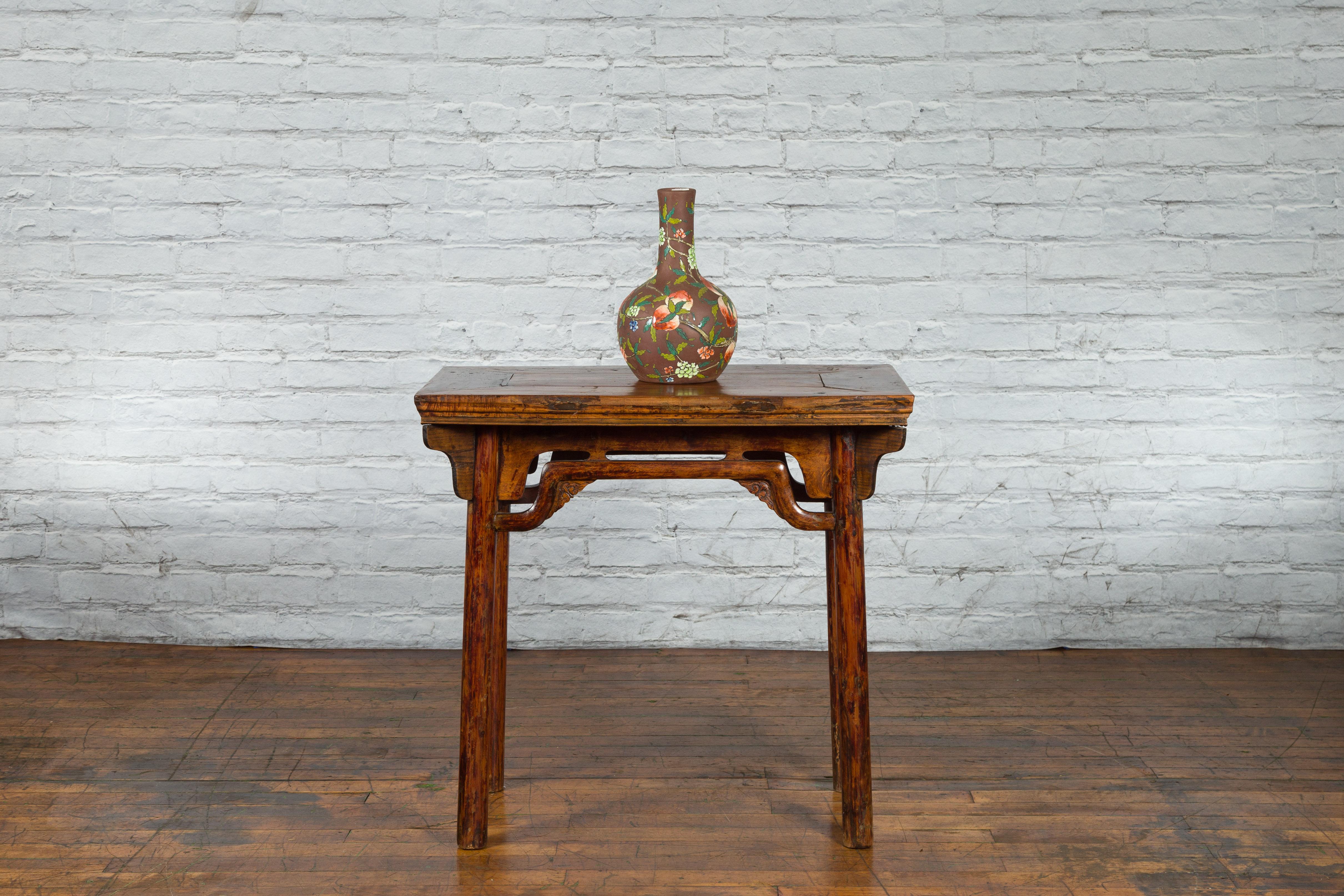 Chinese Qing Dynasty Ming Style Elmwood Wine Table with Distressed Patina For Sale 8